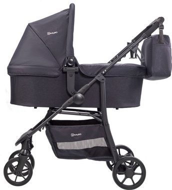BabyGo Kombi-Kinderwagen Style - 3in1, schwarz/lila, inkl. Babyschale mit Adaptern u. Wickeltasche
