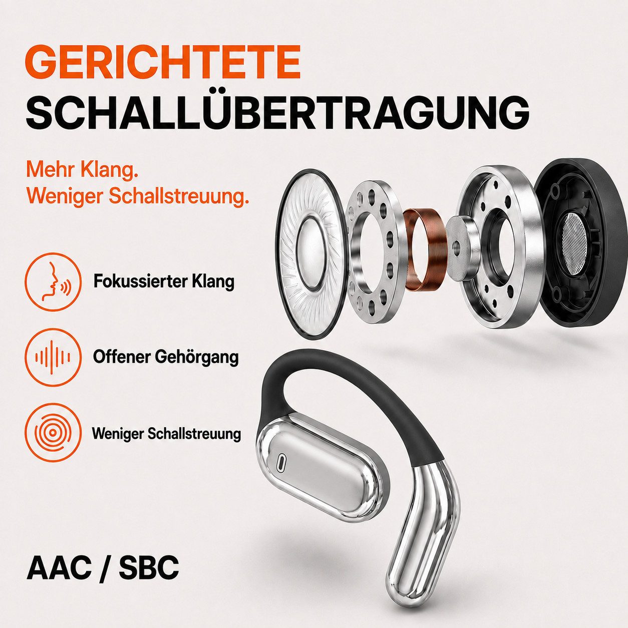 ibettertec Bluetooth Kopfhörer kabellos mit Ohrbügel Open-Ear-Kopfhörer (Sportkopfhörer mit Ohrhaken für Joggen, Fitness, Laufen und Training, 60 Std. Laufzeit, – Bild 5 von 5