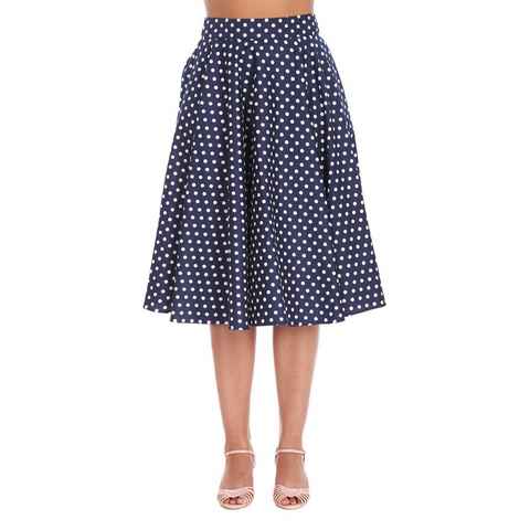 Banned A-Linien-Rock Polka Dot Days Blau Retro Vintage Swing Skirt High Waist