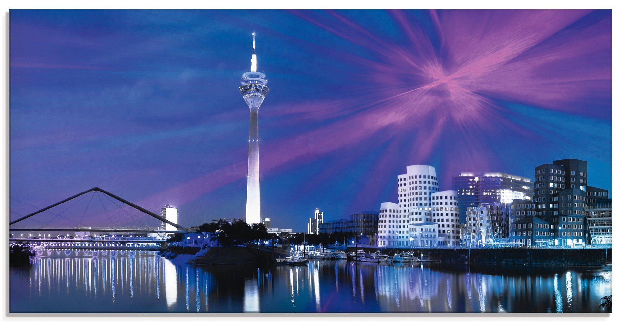 in verschiedenen Collage, Artland Größen Düsseldorf Deutschland Abstrakte (1 Glasbild Skyline St),