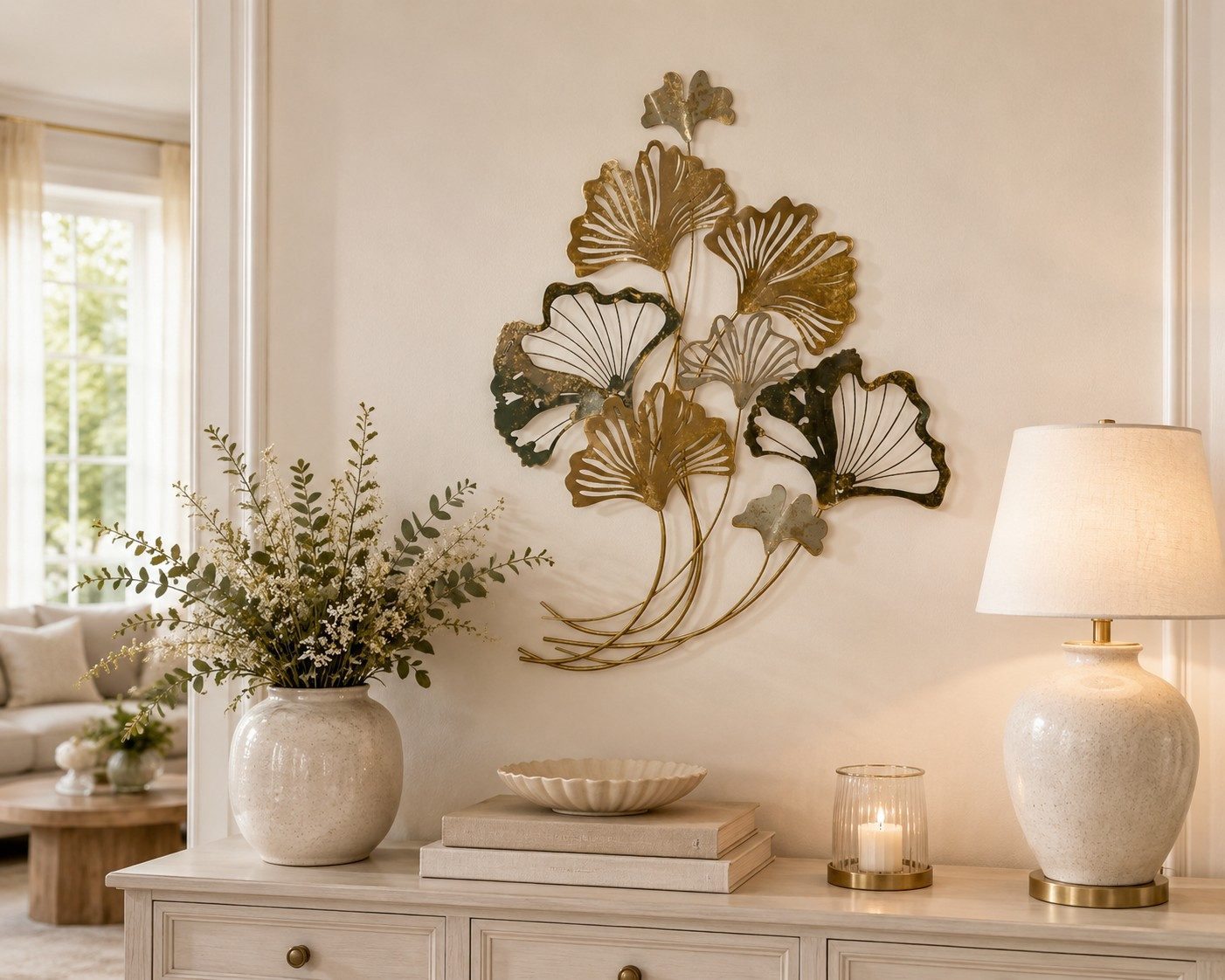 moebel-direkt-online Wanddekoobjekt Wandschmuck Ginkgoblätter aus Metall