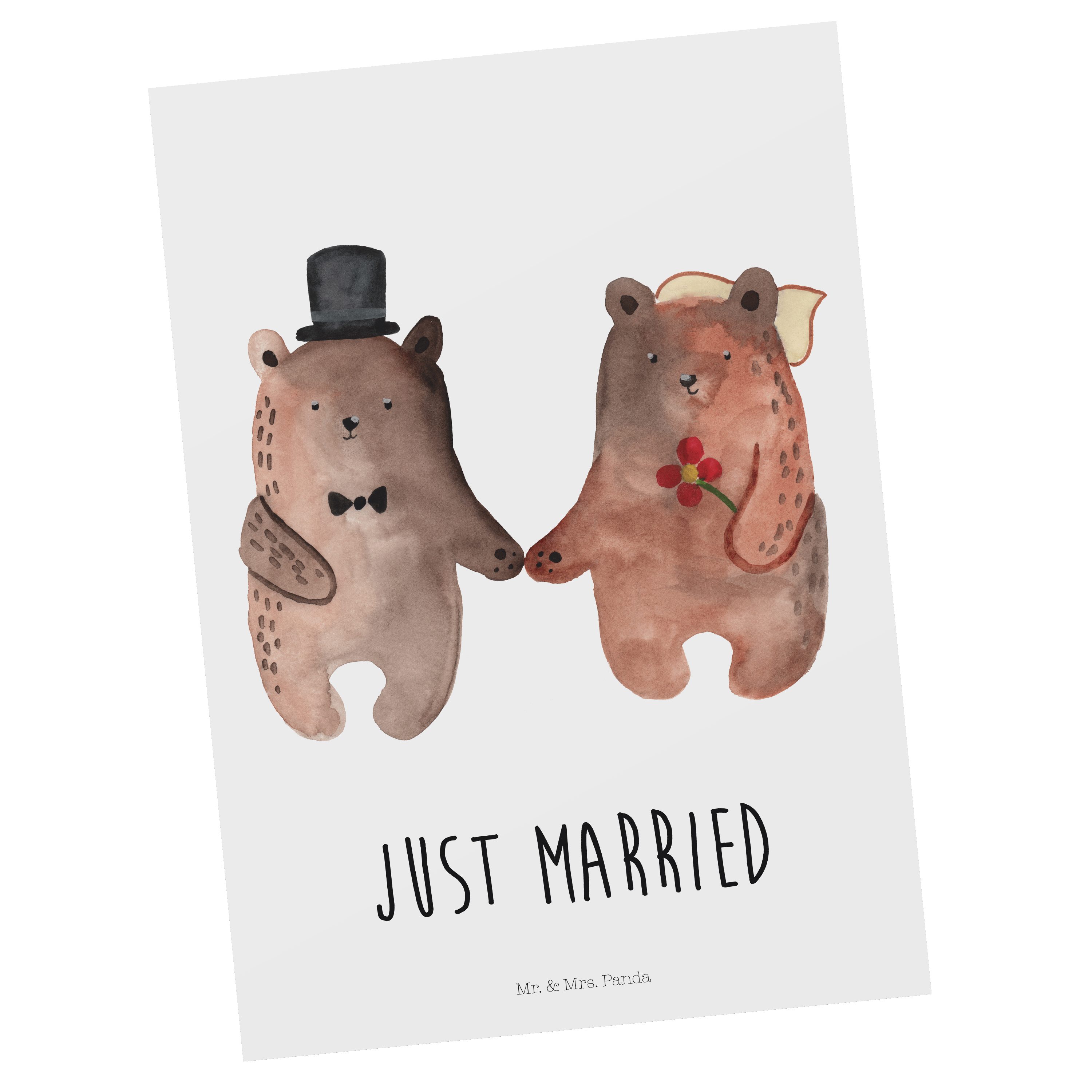 Mr. & Mrs. Panda Postkarte Bär Heirat - Weiß - Geschenk, Bär Verheiratet Heirate Heirat Hochzeit