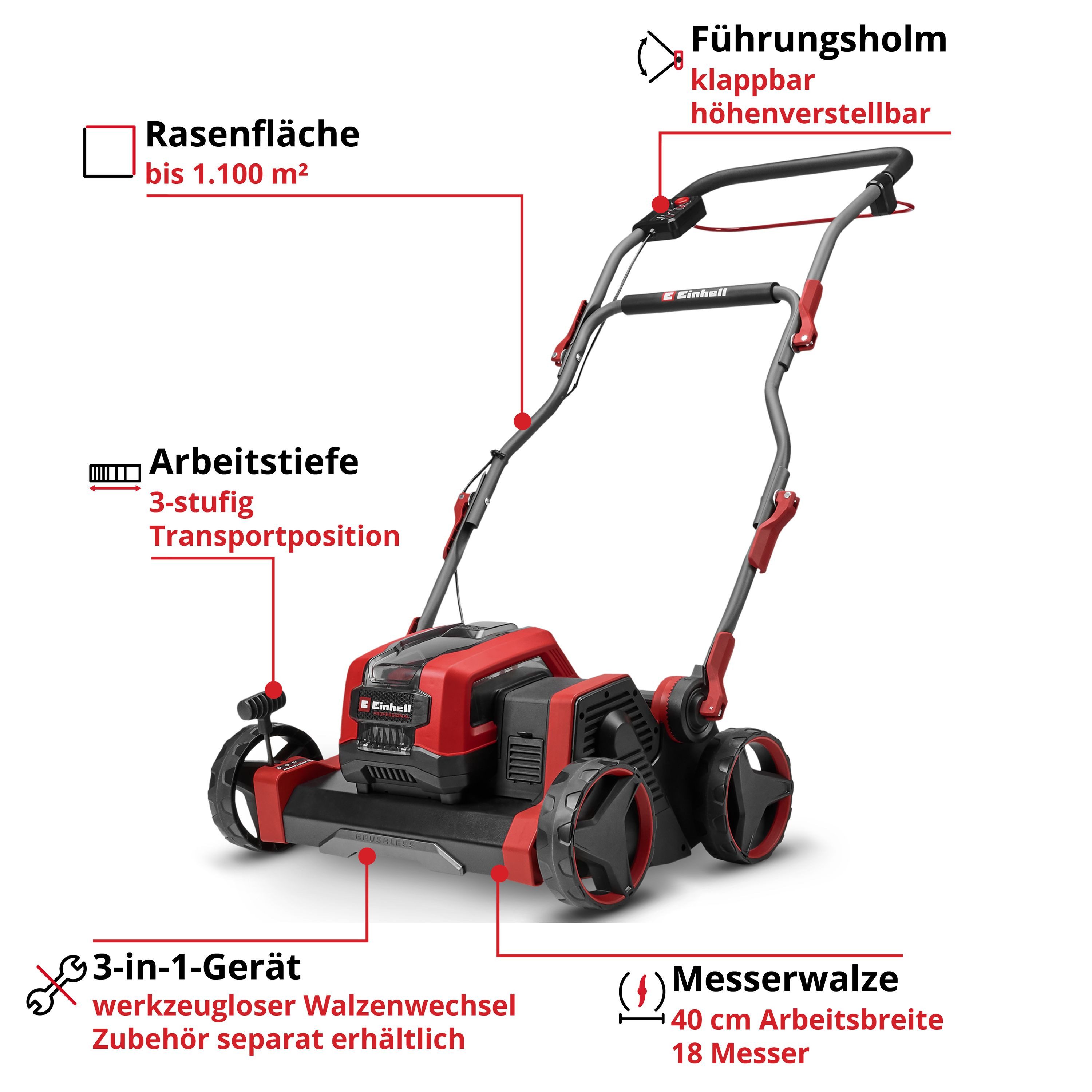 Einhell Akku-Vertikutierer / Lüfter GP-SC 36/40 Li BL-Solo – Bild 4 von 5