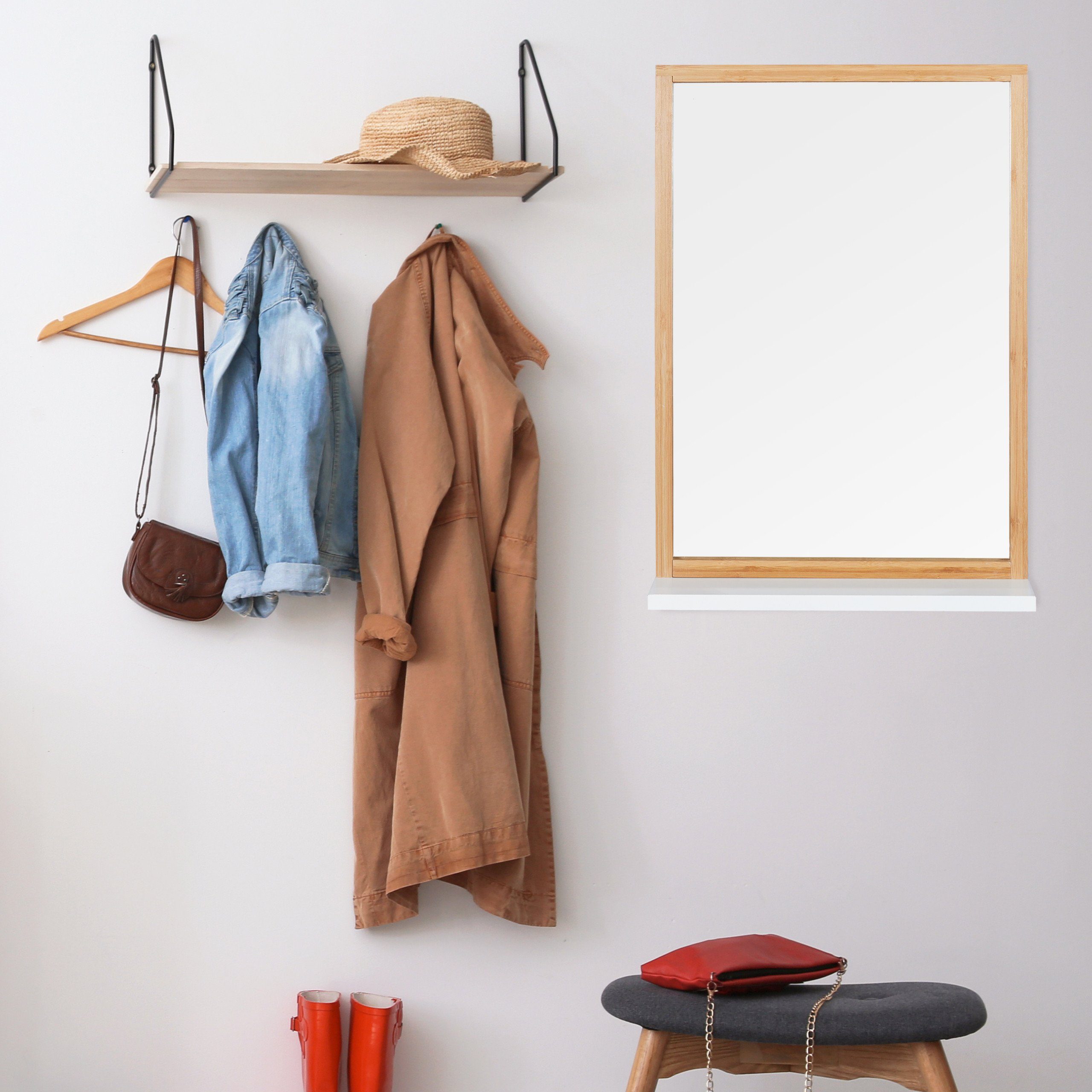 relaxdays Wandspiegel mit Ablage in Weiß günstig online kaufen