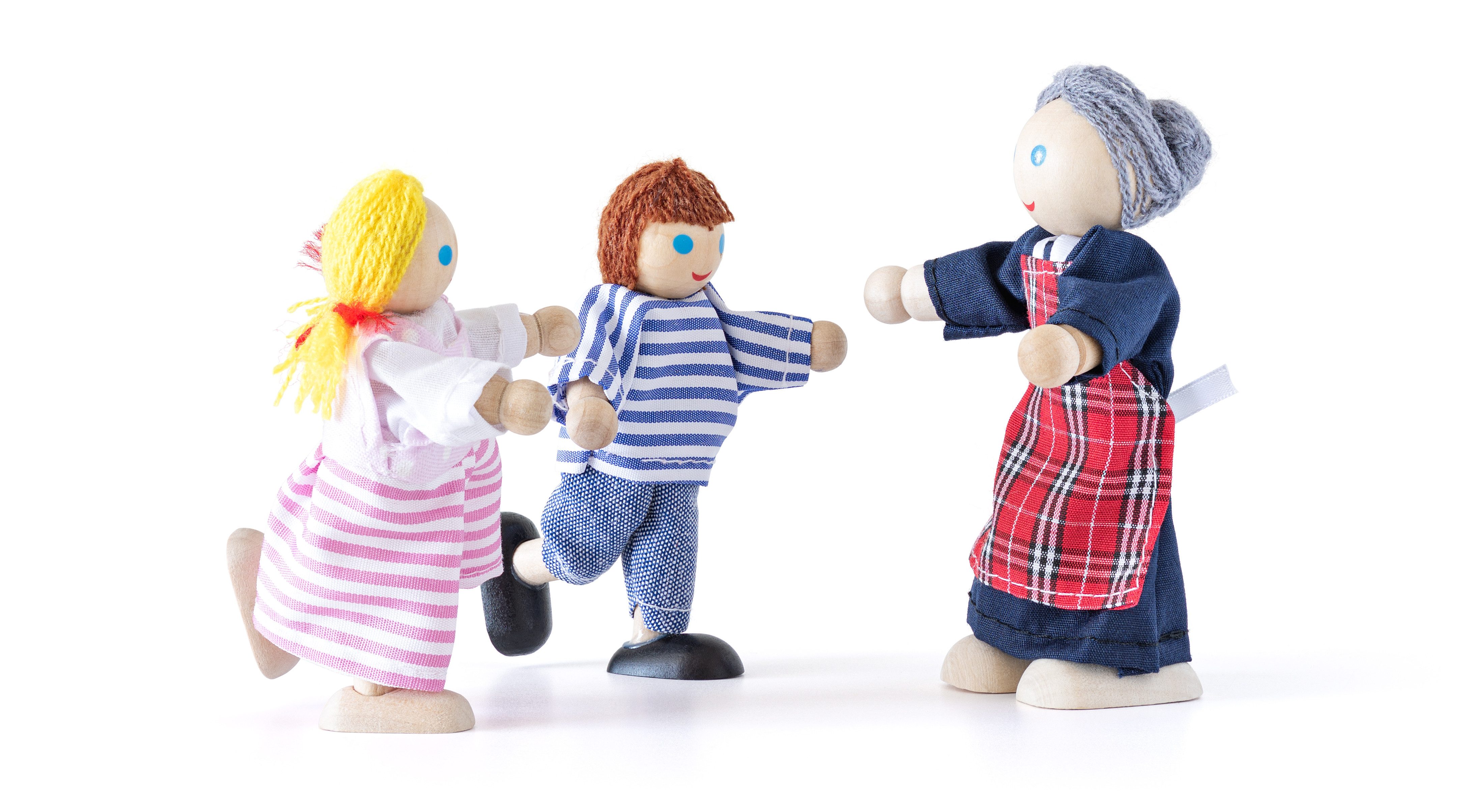 Woodyland Lernspielzeug 6 teiliges Holz - Biegepuppenset. 3 Generationen. (6-St), 6 Biegepuppen / 3 Generationen