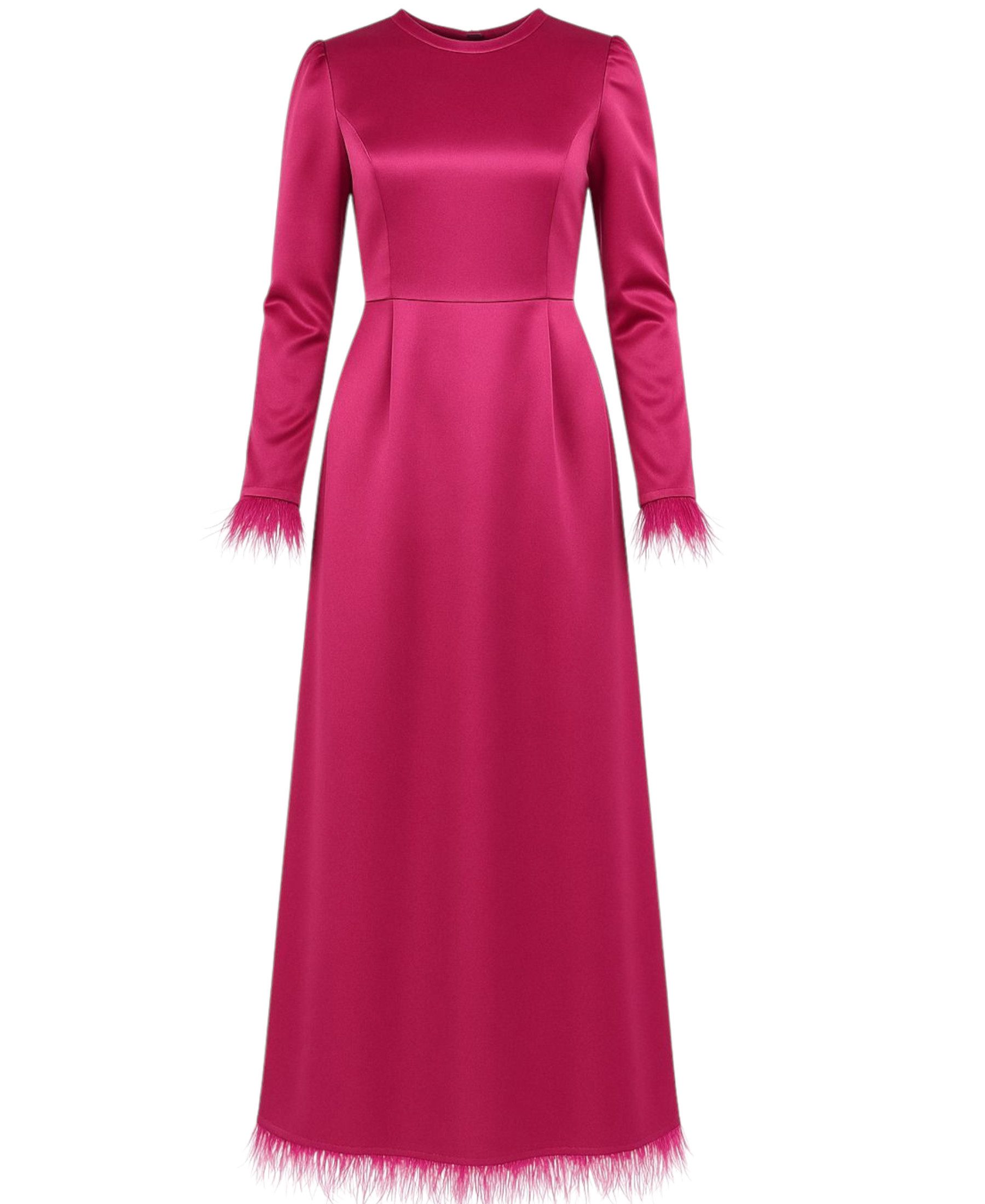 fashionshowcase Satinkleid Damen Abendkleid schlicht Abiye Abaya Modest Fas günstig online kaufen