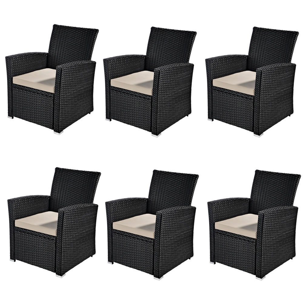 Mucola Gartensessel Gartensessel Rattansessel schwarz aus Polyrattan Balkon Hochlehner (Stück, 6-St., Set auswählbar), Polyrattangeflecht