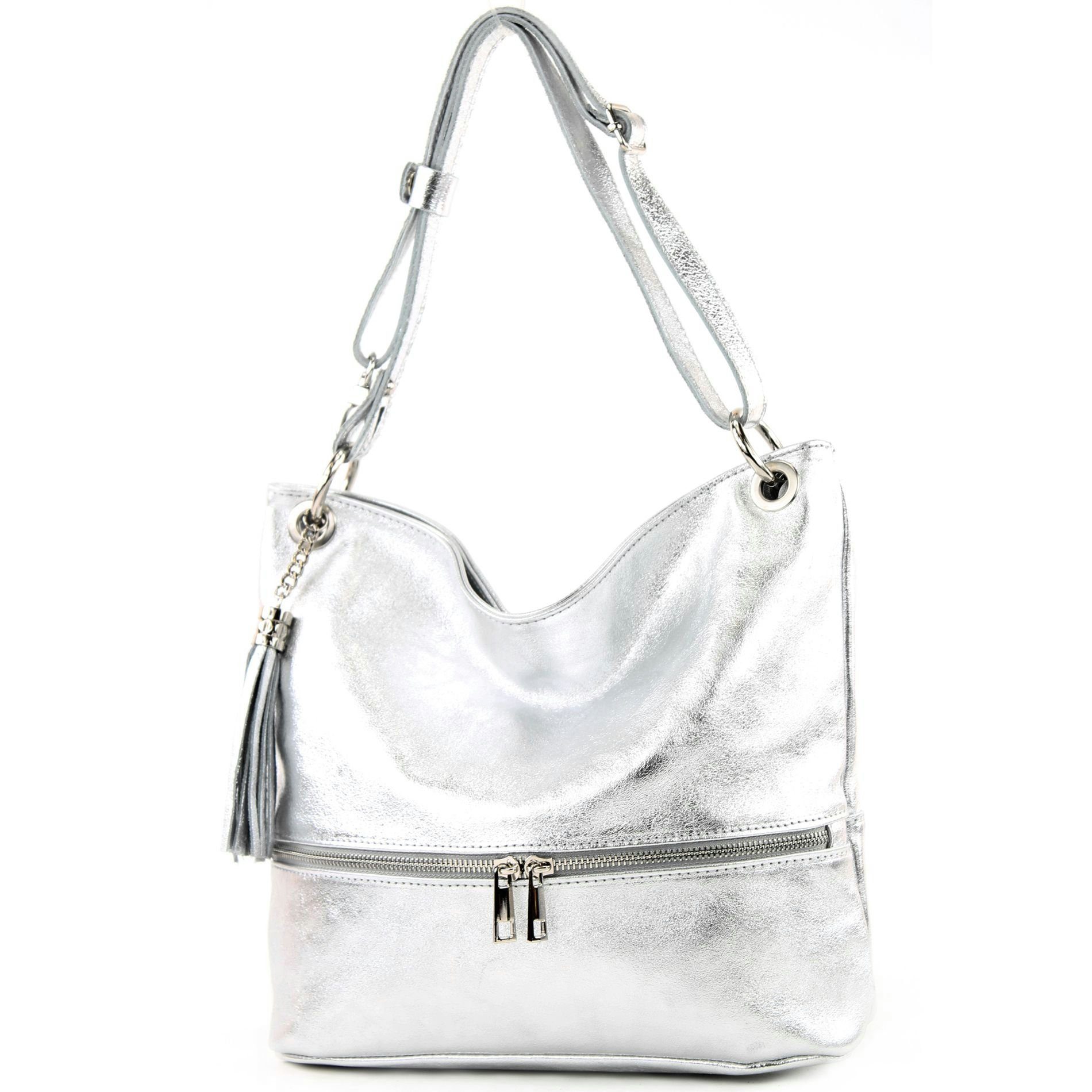 Italy Handmade in Schultertasche T143, Silber de modamoda Echtleder