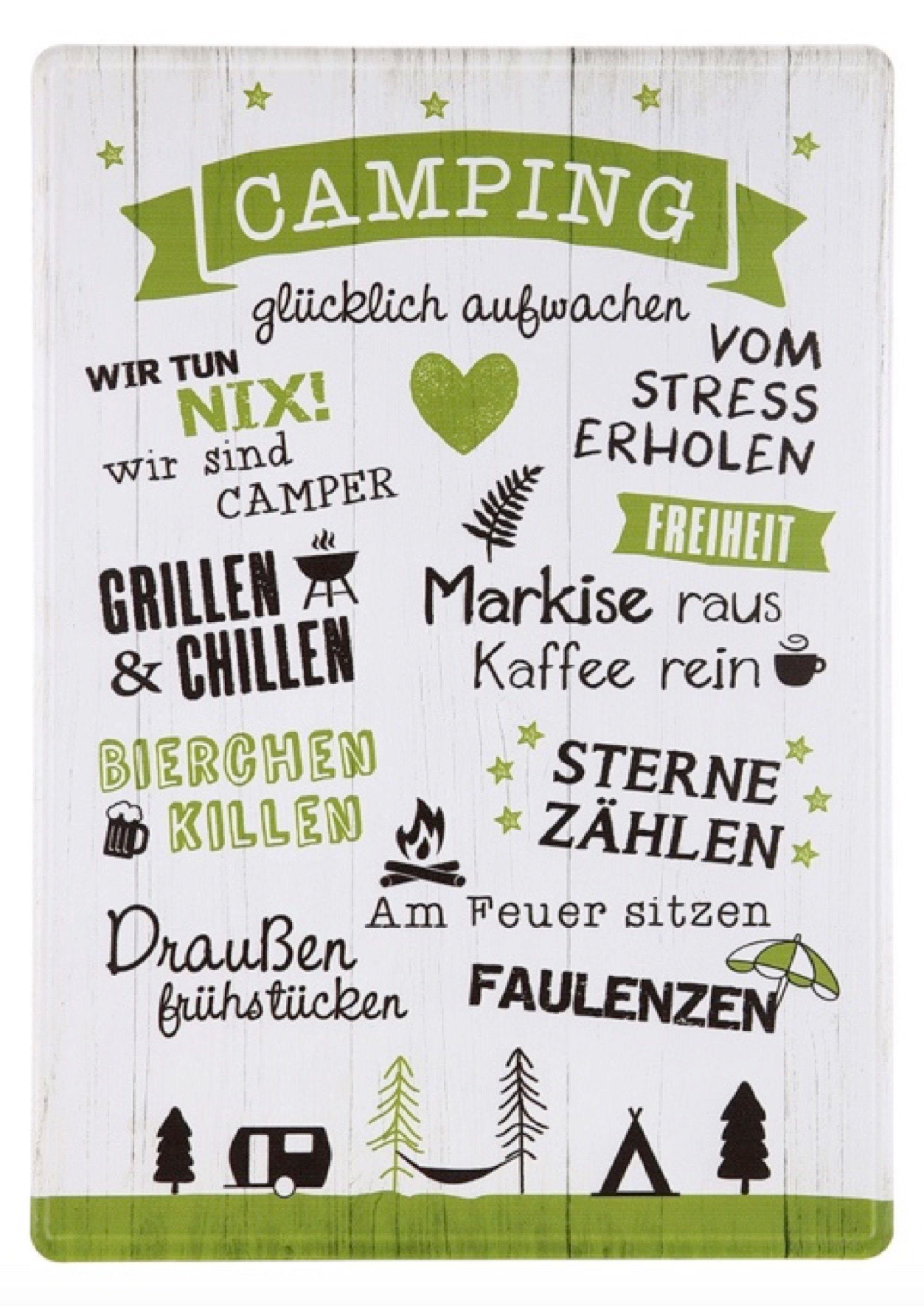 GILDE Wandbild, Camping, Grosses tolles Camper Metallschild Modell CAMPING SPRueCHE Ma