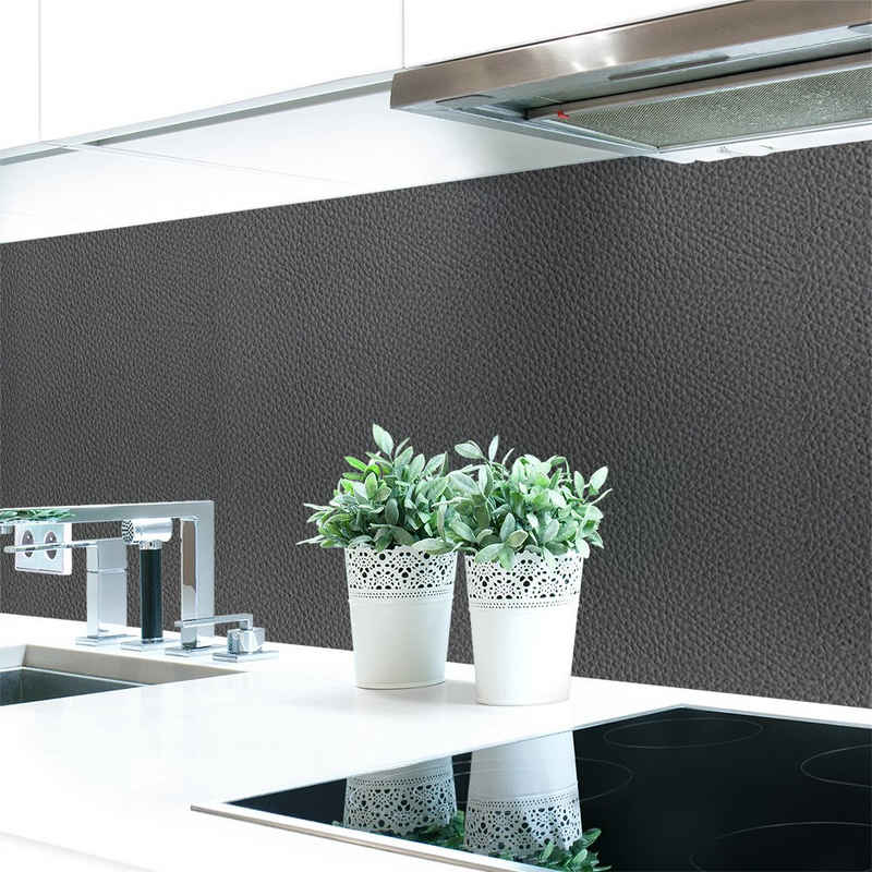 DRUCK-EXPERT Küchenrückwand Küchenrückwand Lederstruktur Anthrazit Hart-PVC 0,4 mm selbstklebend