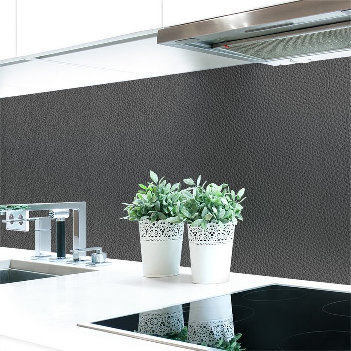 DRUCK-EXPERT Küchenrückwand Küchenrückwand Lederstruktur Anthrazit Premium Hart-PVC 0 4 mm selbstklebend - Direkt auf die Fliesen