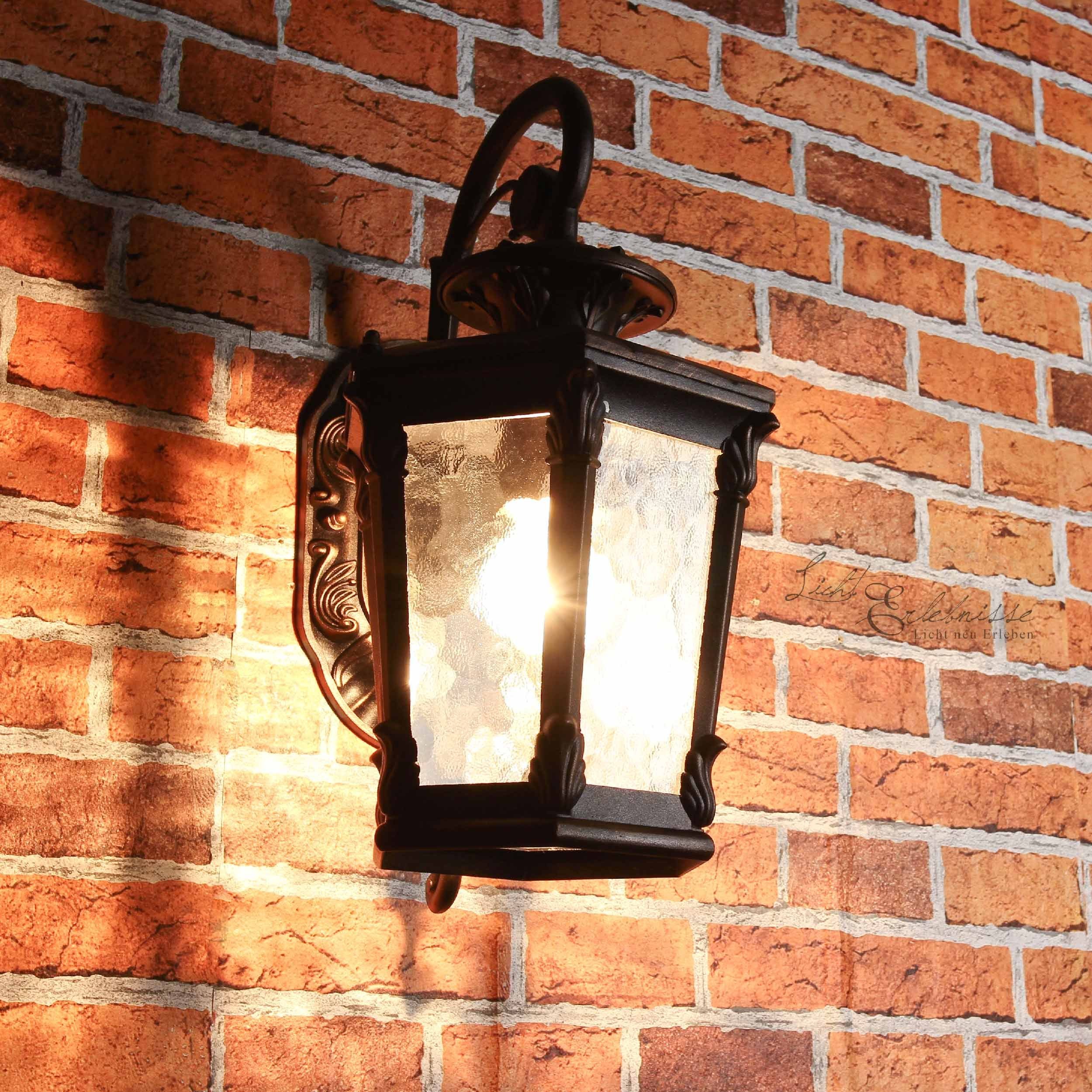 Licht-Erlebnisse Außen-Wandleuchte AMUR, ohne Leuchtmittel, Glas Bronze Antik Wegbeleuchtung Garten Rustikal Wandlampe Ornament