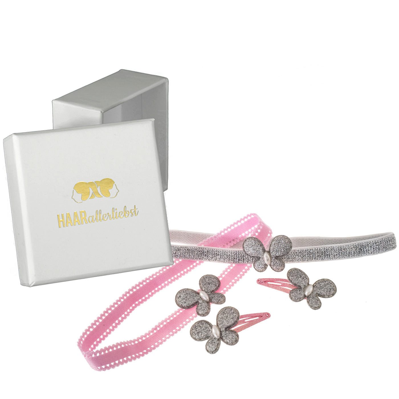 HAARallerliebst Haarband Kopfbänder Kinder, Spar-Set, Farbe rosa silber, 34cm