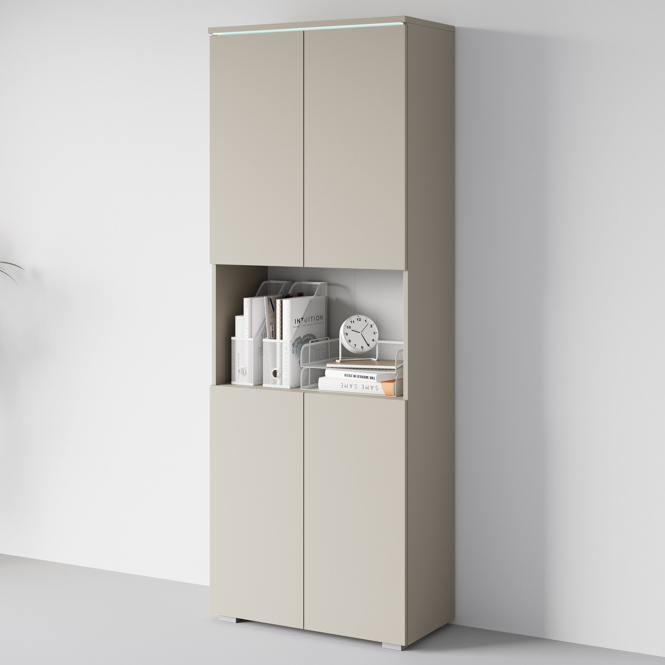 Home affaire Aktenschrank Vera, Mehrzweckschrank mit LED-Beleuchtung Praktischer Stauraum mit flexibel einstellbaren Ablageböden