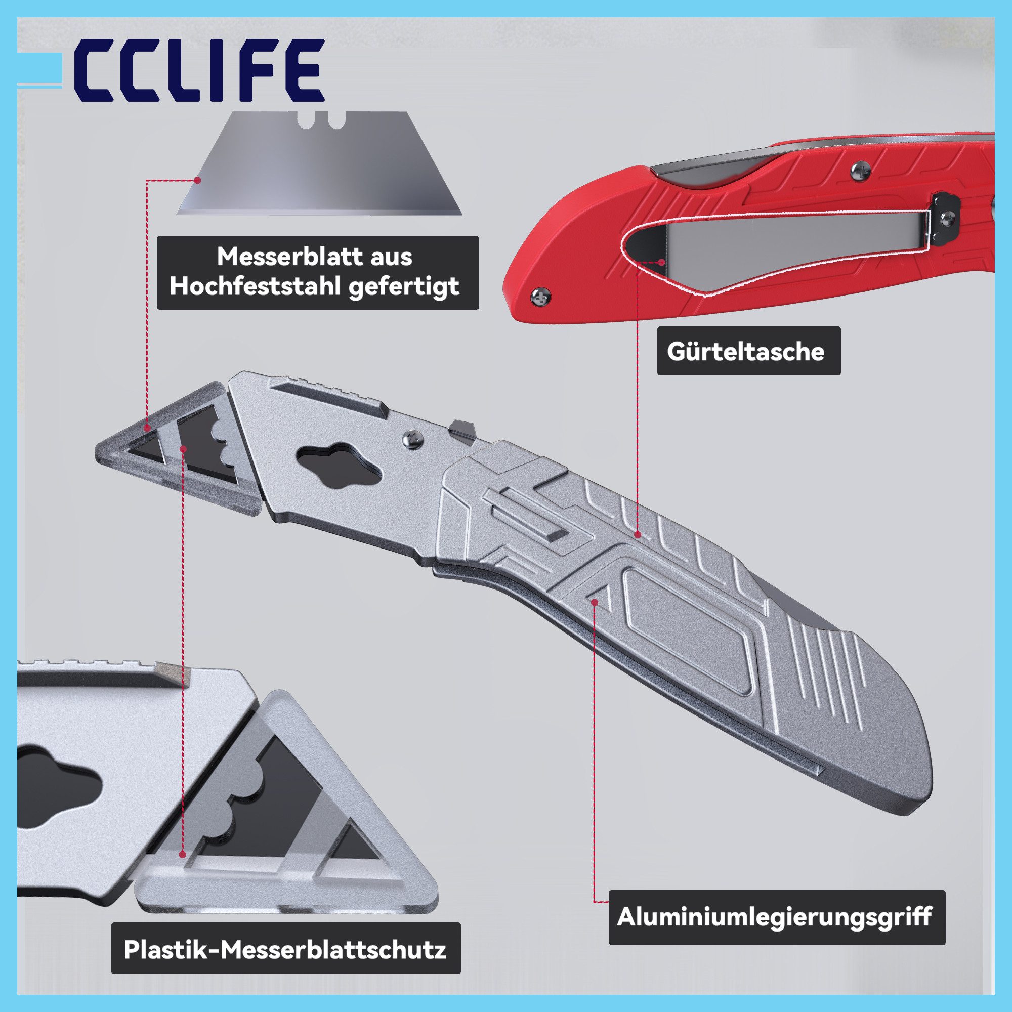 CCLIFE Cuttermesser CCLIFE Profi Teppichmesser Set 3-teilig fuer DIY und Werkstatt, (4-tlg)