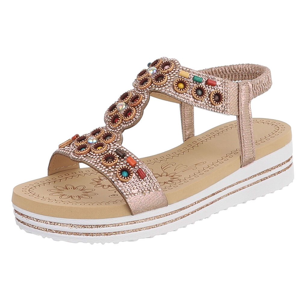 Ital-Design Damen Sandalenschuh mit Schmuckdetails und Plateau Plateausandaletten (91895661) Keilabsatz/Wedge Keilsandaletten in Roségold