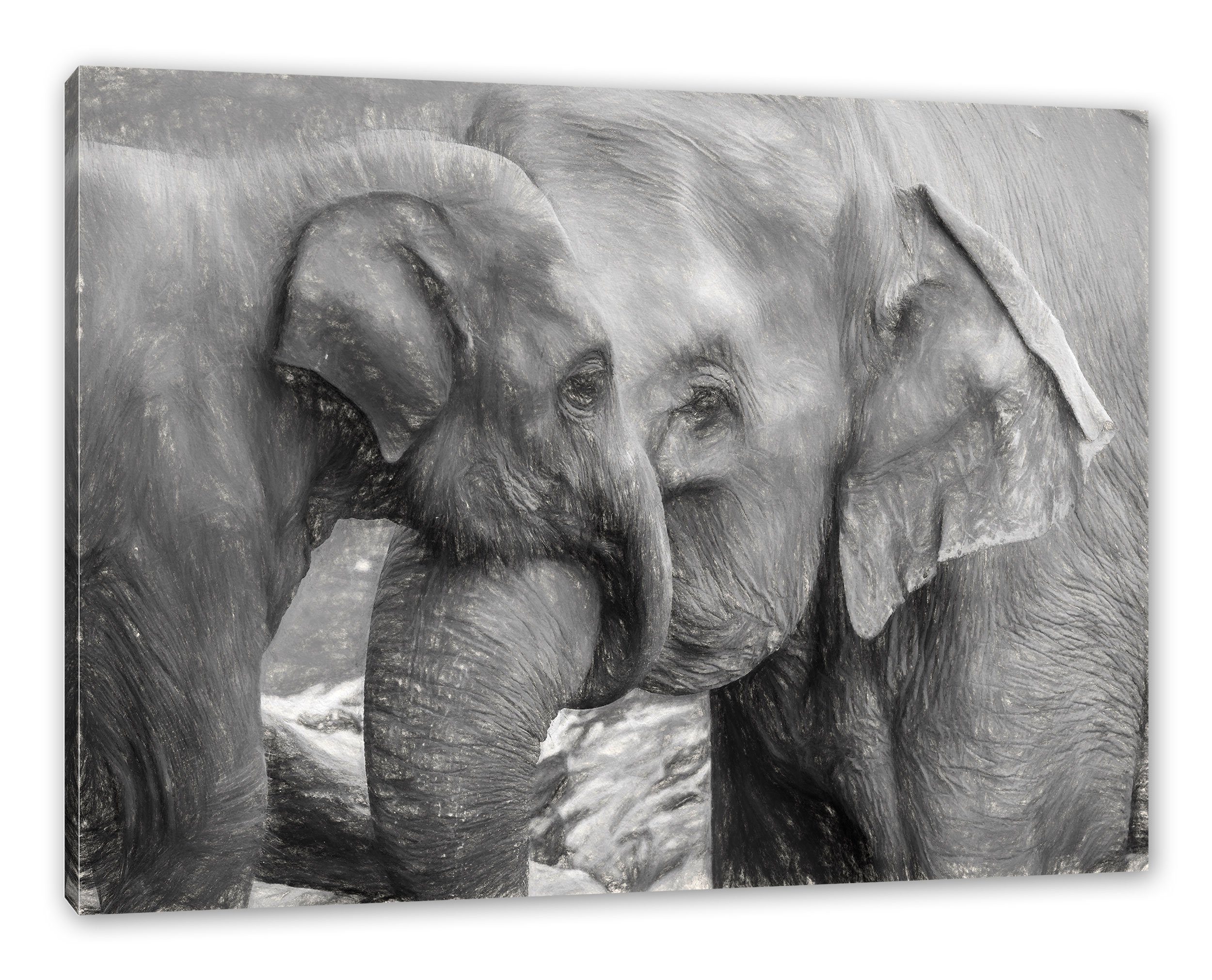Pixxprint Leinwandbild Elefantenmutter mit Kalb, Elefantenmutter mit Kalb (1 St), Leinwandbild fertig bespannt, inkl. Zackenaufhänger