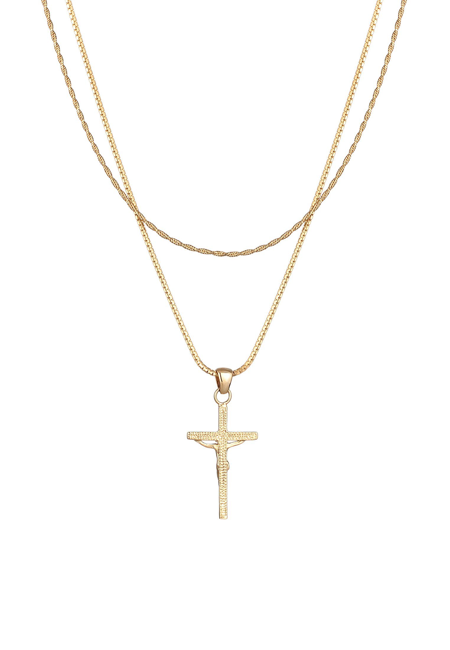 Kuzzoi Silberkette Layer Kreuz Kordelkette 925 Silber, Kreuz