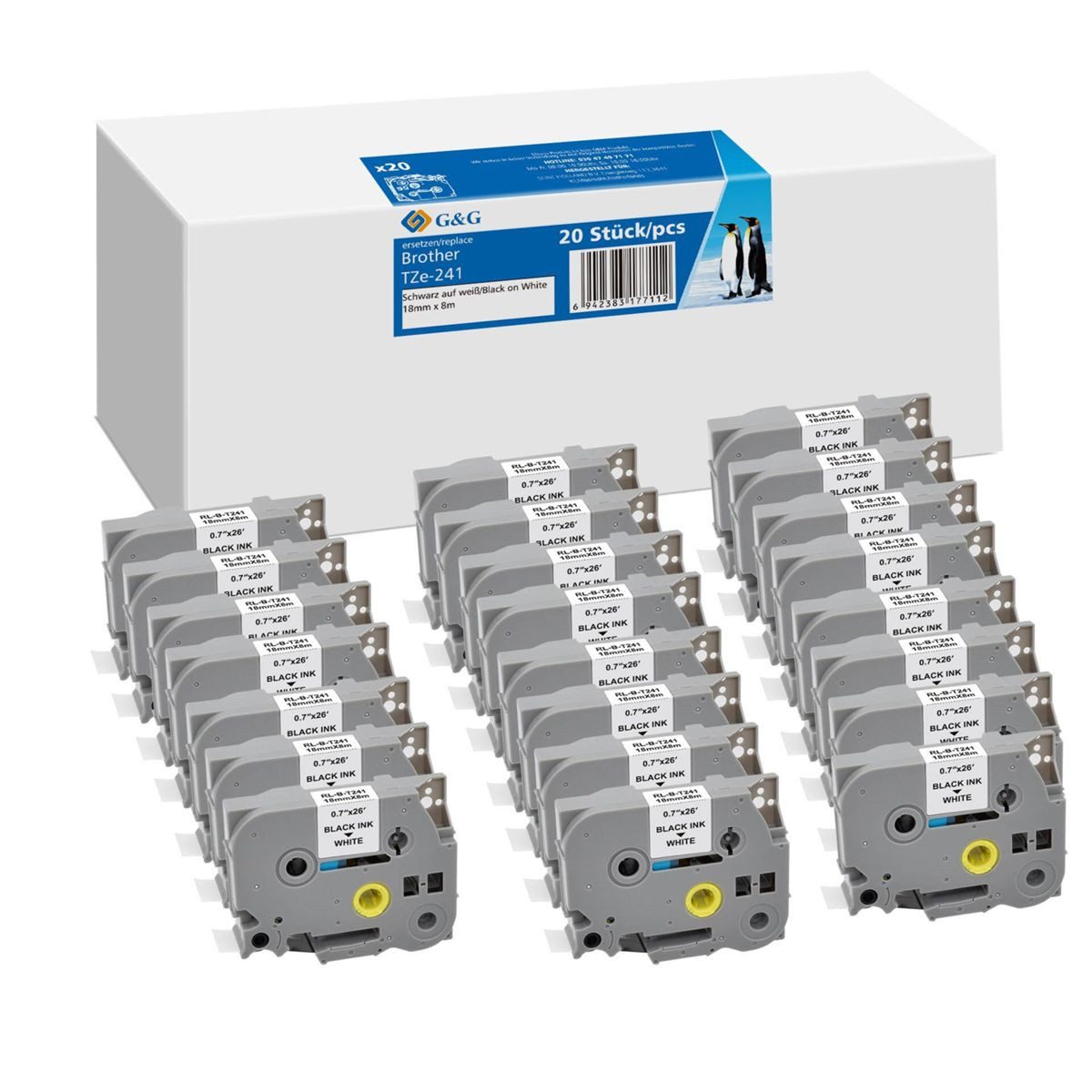 G&G Beschriftungsband 20x Schriftband 18mm x 8m sw ws komp. m. Brother