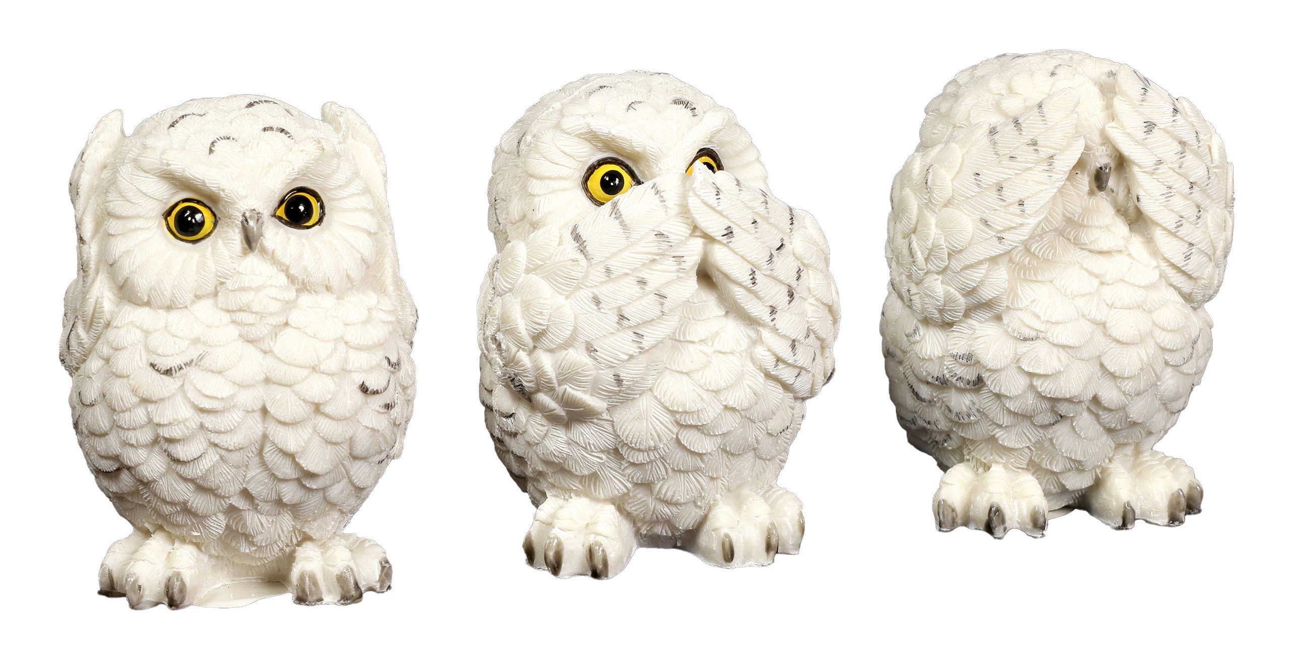Figuren Shop GmbH Tierfigur Figur - Drei weise Schnee-Eulen - nichts böses sehen, sprechen, hören