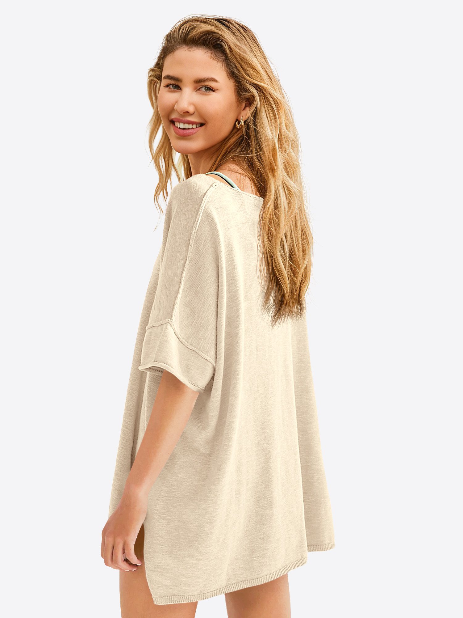 Imily Bela T-Shirt Damen Weit geschnittene Bluse mit Kurzärmeln (Packung, 1-tlg., 1per-Pack) in Unifarbe – Bild 2 von 5
