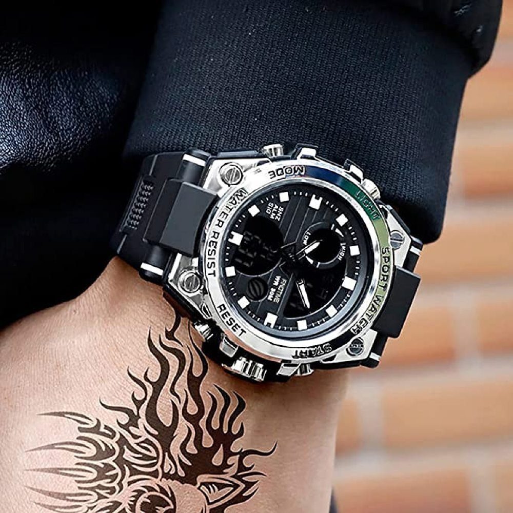GelldG Uhren Digitaluhr Digitaluhren, (1-tlg) Große ‎‎Silber Herren Militär Armbanduhr Sport Outdoor
