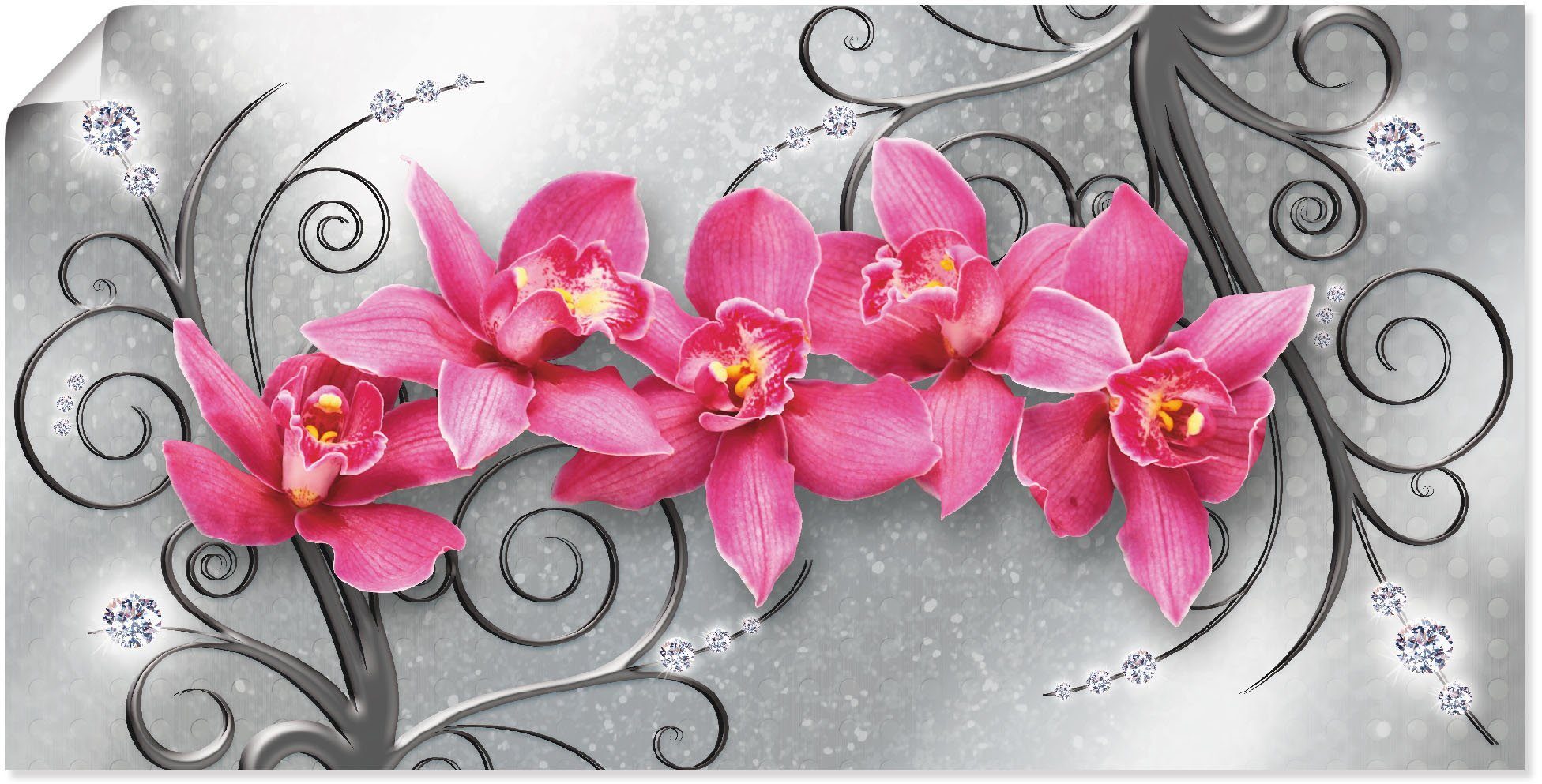 Artland Wandbild rosa Orchideen auf Ornamenten, Blumenbilder (1 St), als Alubild, Outdoorbild, Leinwandbild, Poster, Wandaufkleber