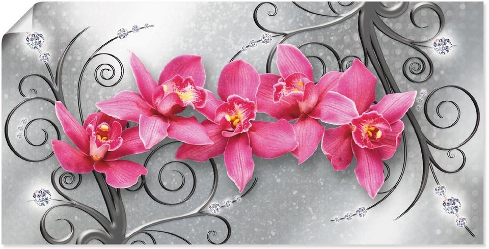 Artland Wandbild rosa Orchideen auf Ornamenten, Blumenbilder (1 St)
