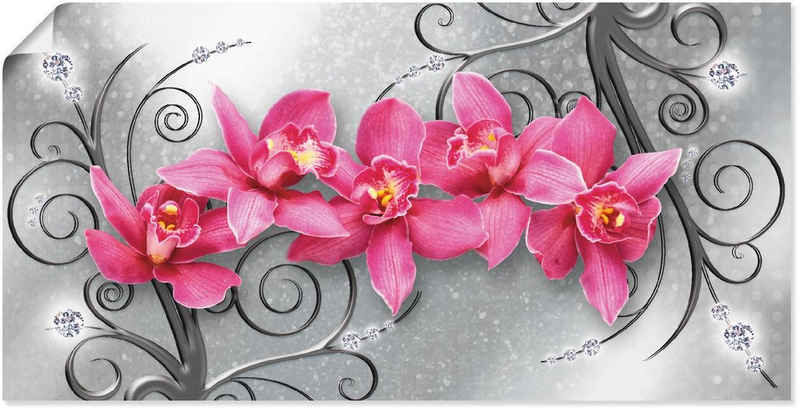 Artland Wandbild »rosa Orchideen auf Ornamenten«, Blumenbilder (1 St), in vielen Größen & Produktarten - Alubild / Outdoorbild für den Außenbereich, Leinwandbild, Poster, Wandaufkleber / Wandtattoo auch für Badezimmer geeignet