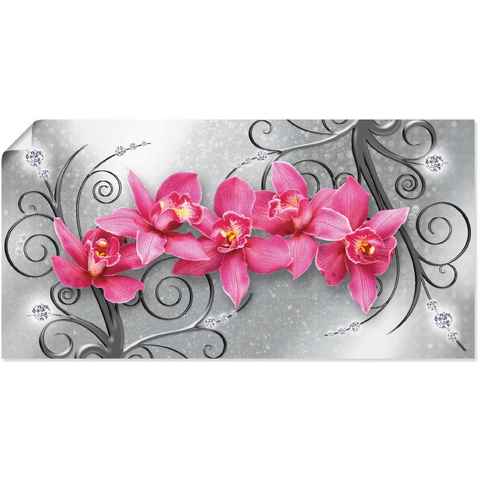 Artland Wandbild rosa Orchideen auf Ornamenten, Blumenbilder (1 St), als Alubild, Outdoorbild, Leinwandbild, Poster, Wandaufkleber