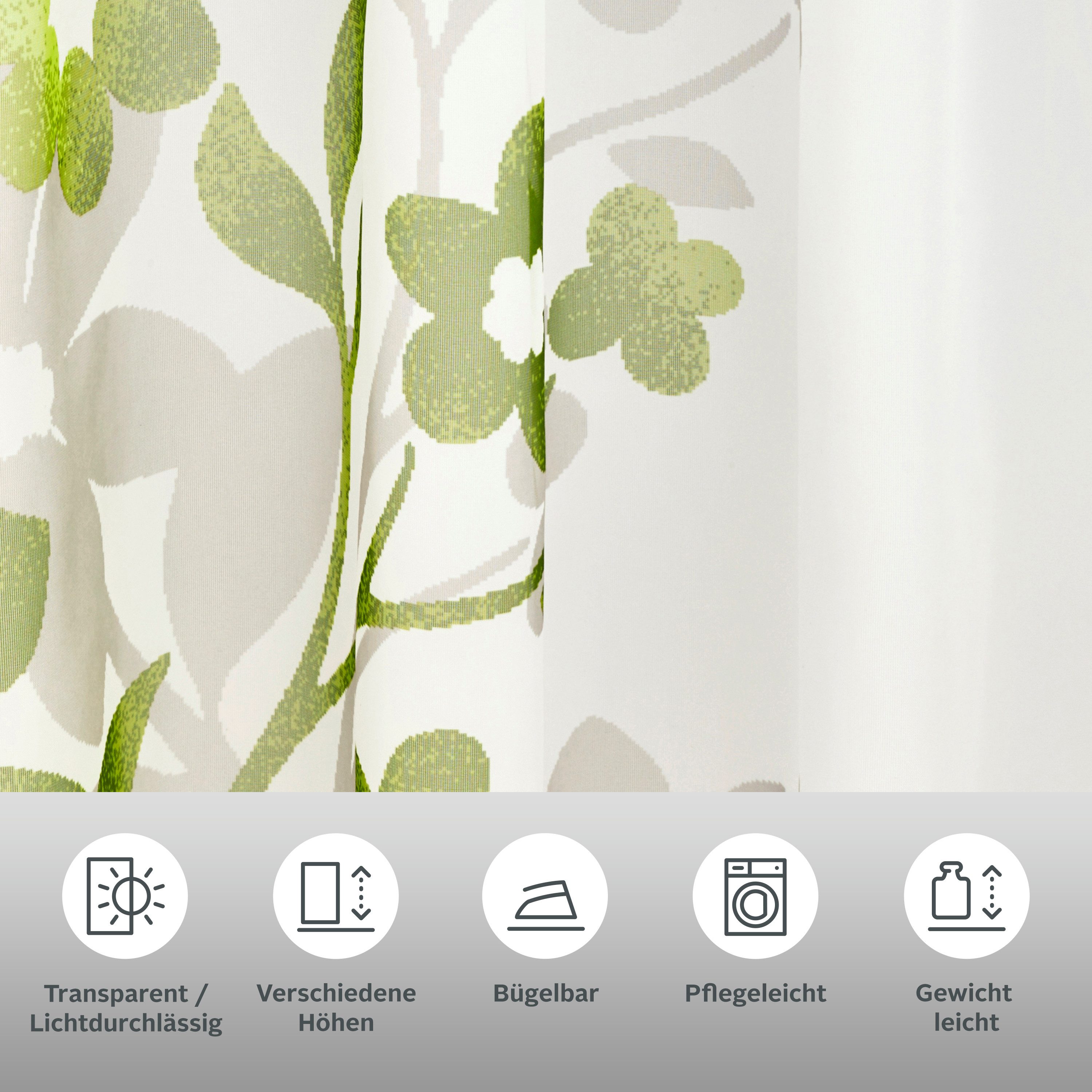 OTTO home Gardine Ina (2 St), Schlaufen, transparent, Voile, 2-er Set, einseitig floral bedruckt, Voile, Blumen