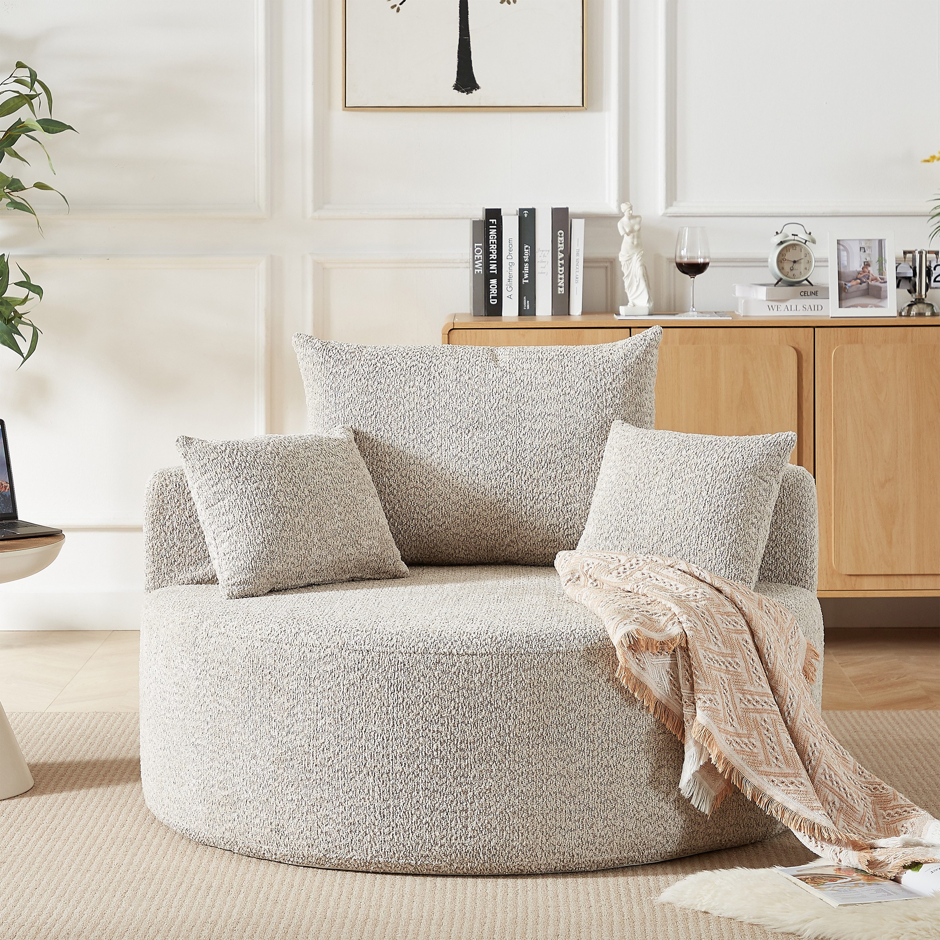 OKWISH Relaxsessel Moderner Schlafsessel mit flauschigem Design (Chenille-Schaumstoff-Einzelsessel, 1-St., 127*127*85), mit Relaxfunktion