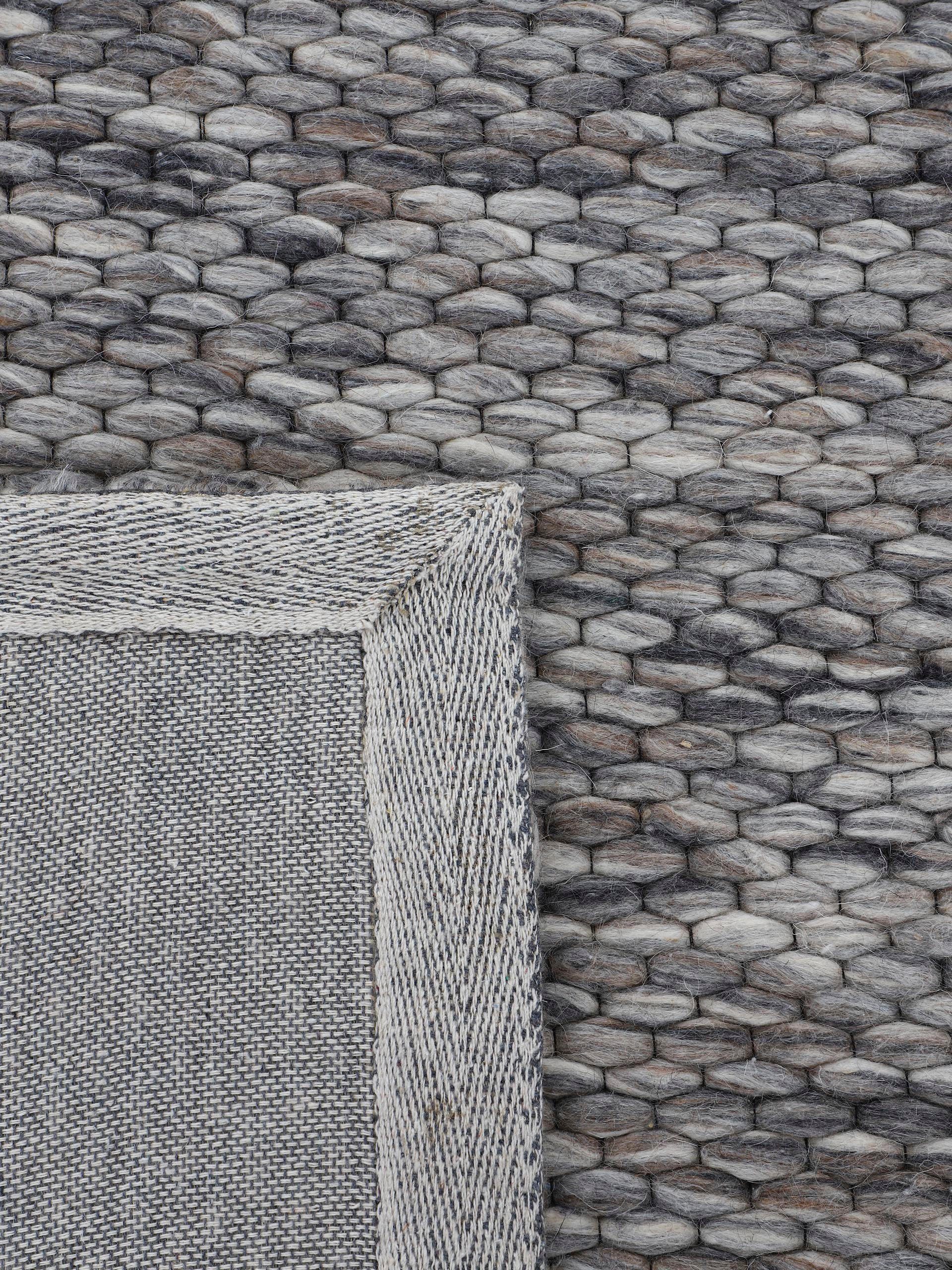 Wollteppich Sina, carpetfine, meliert, & Höhe: reine 14 mm, Handweb handgewebt, Teppich, Wolle, kuschelig weich Dunkelgrau rechteckig