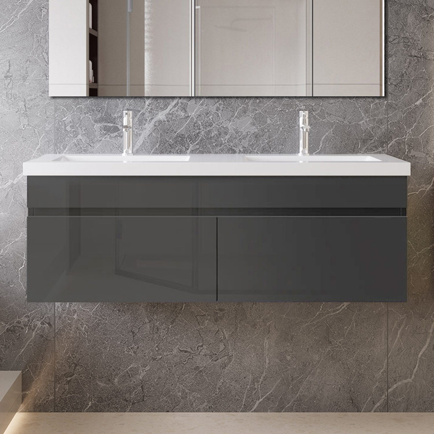 duschspa Doppelwaschtisch 120cm Waschtisch mit Unterschrank Waschbecken mit Badschrank
