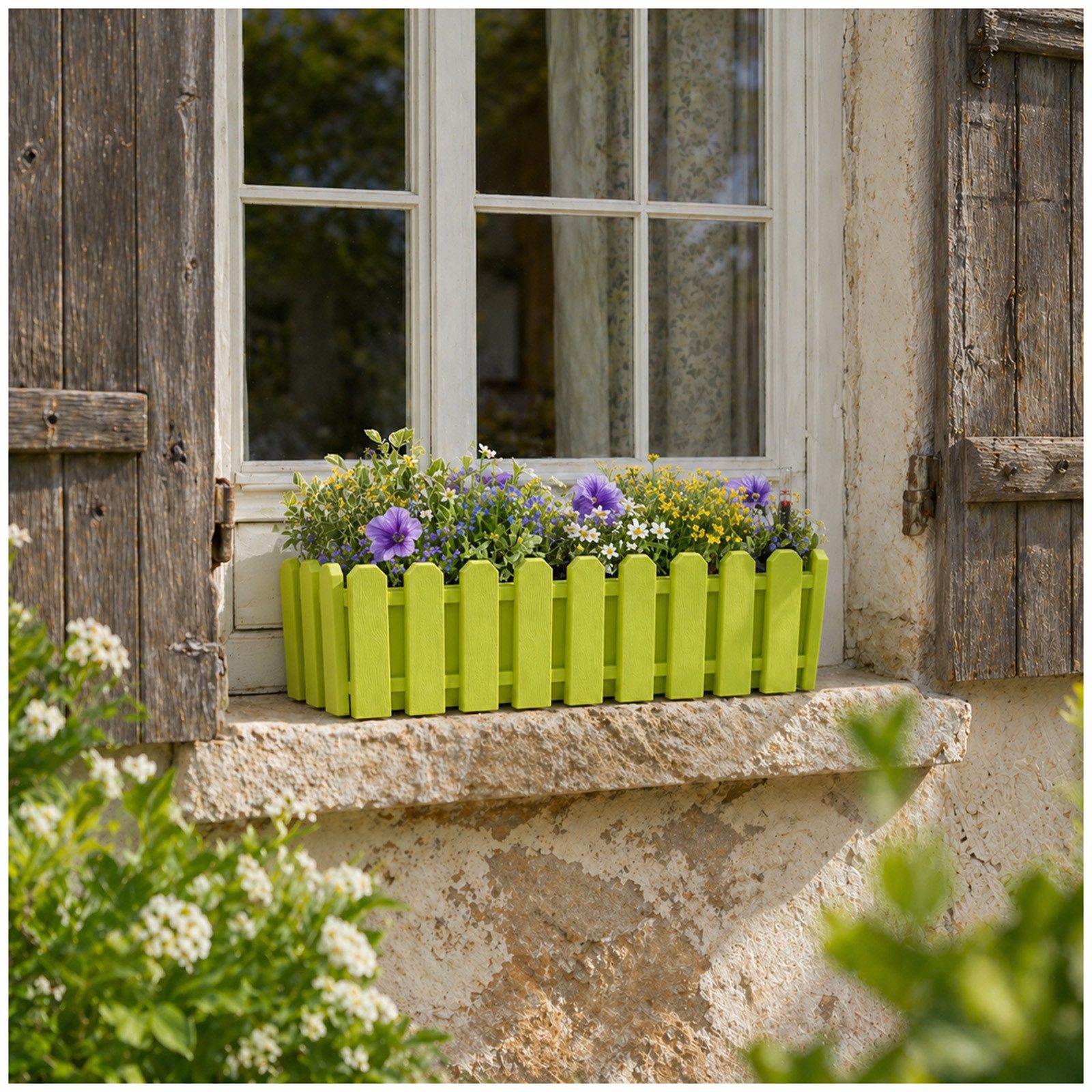 HTI-Living Blumenkasten Blumenkasten mit Wasserspeicher Nessa 50 cm Grün (Stück, 1 St., 1 Blumenkasten), inklusive Wasserstandsanzeige und Balkonhalterung