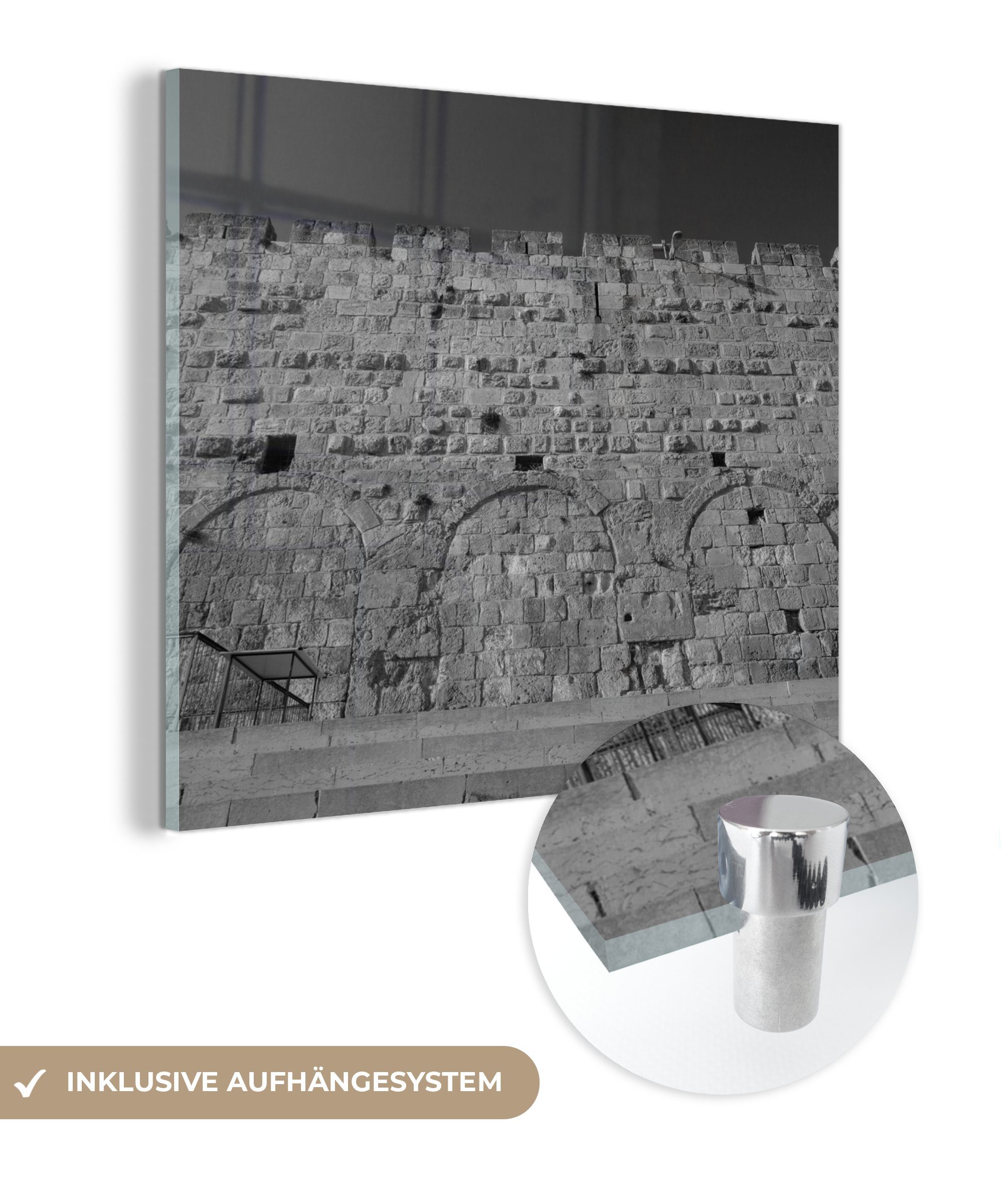 MuchoWow Acrylglasbild Antike Steinmauer in der Nacht, (1 St), Glasbilder - Bilder auf Glas Wandbild - Foto auf Glas - Wanddekoration