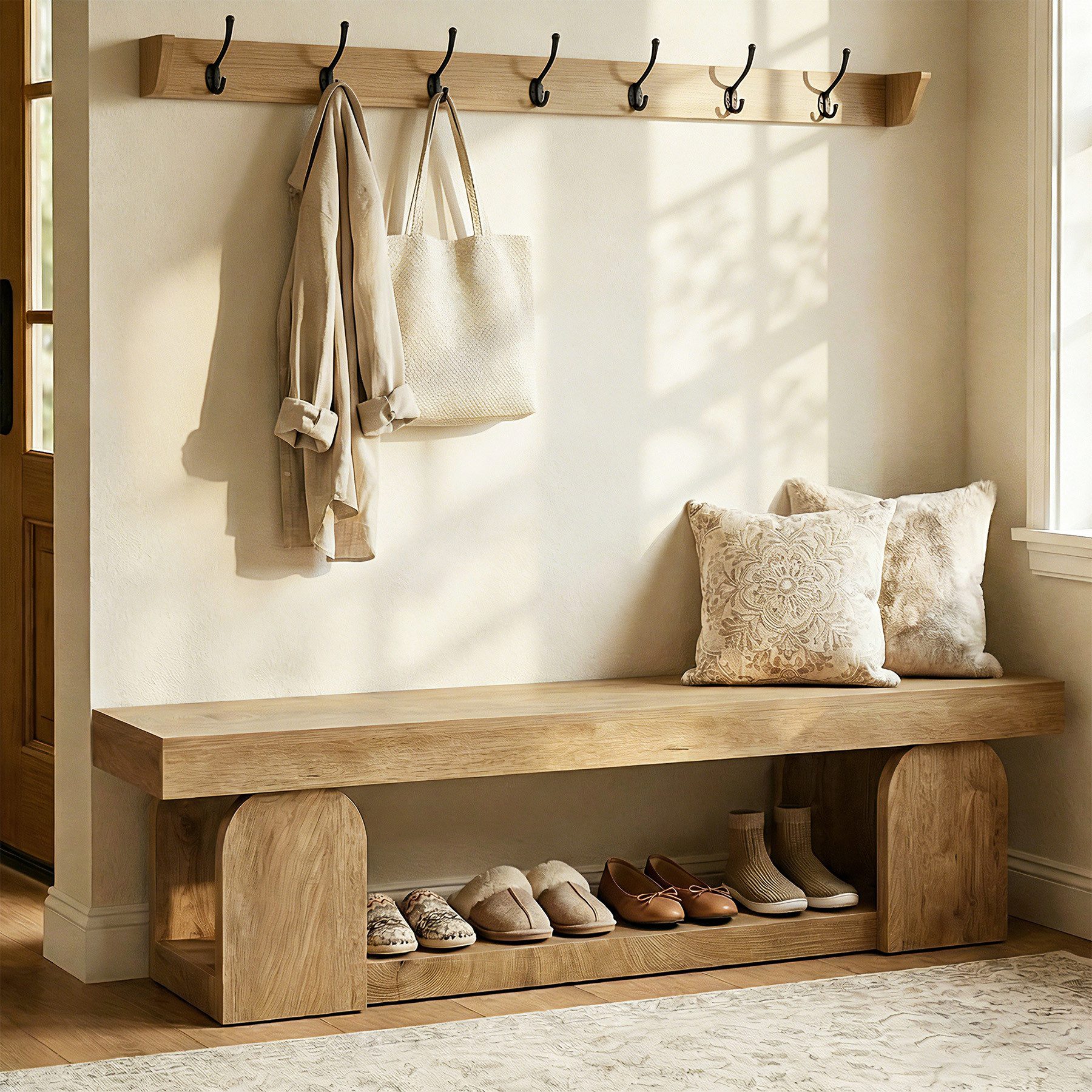 Tribesigns Sitzbank Flurbank aus Holz mit 2 Ebenen, 160 × 35 cm, Schuhbank für Flur, Schlafzimmer und Eingangsbereich