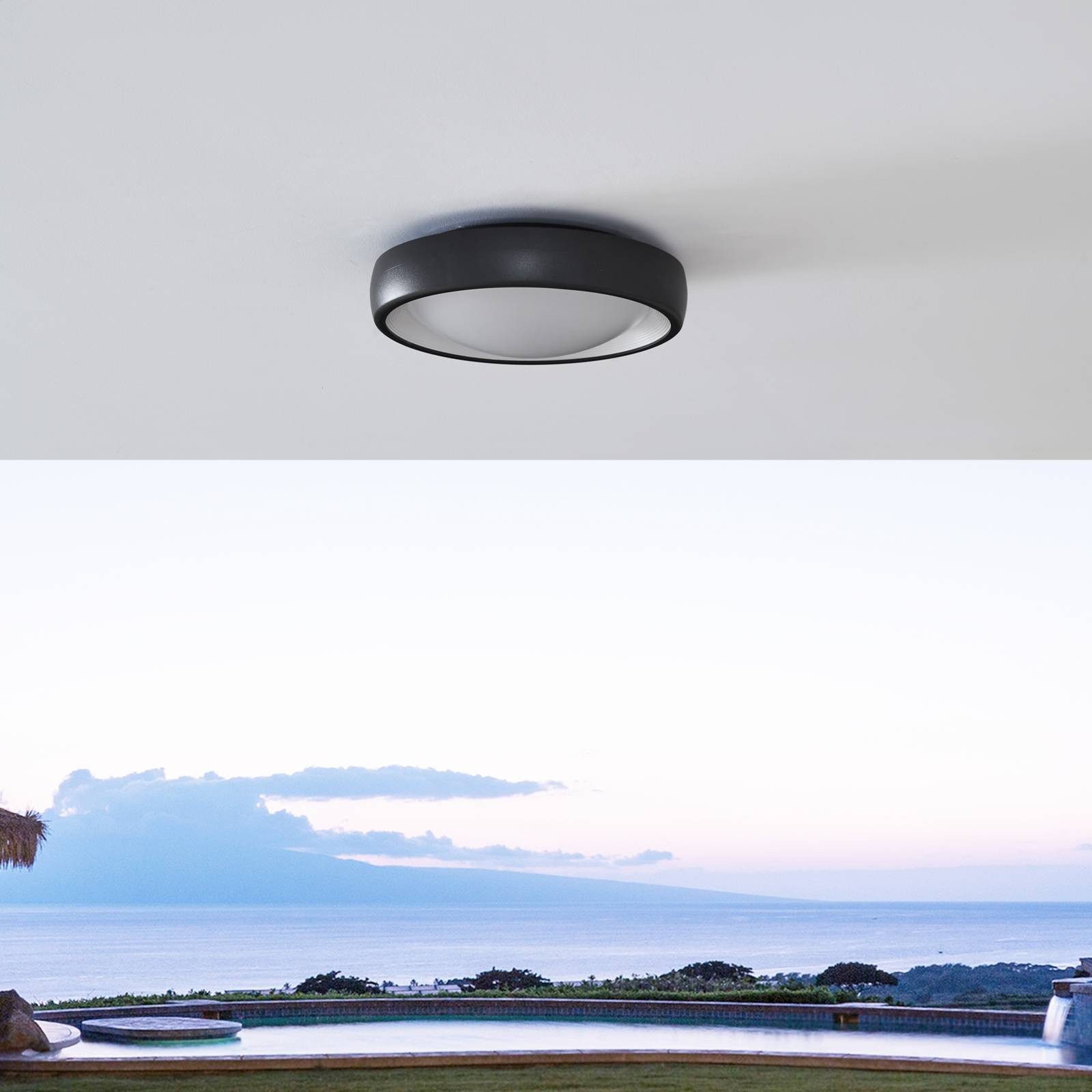 Lindby Außen-Deckenleuchte Niniel, LED, Kunststoff Schwarz warmweiß IP65, 1 x 14,5 W LED, warmweiß