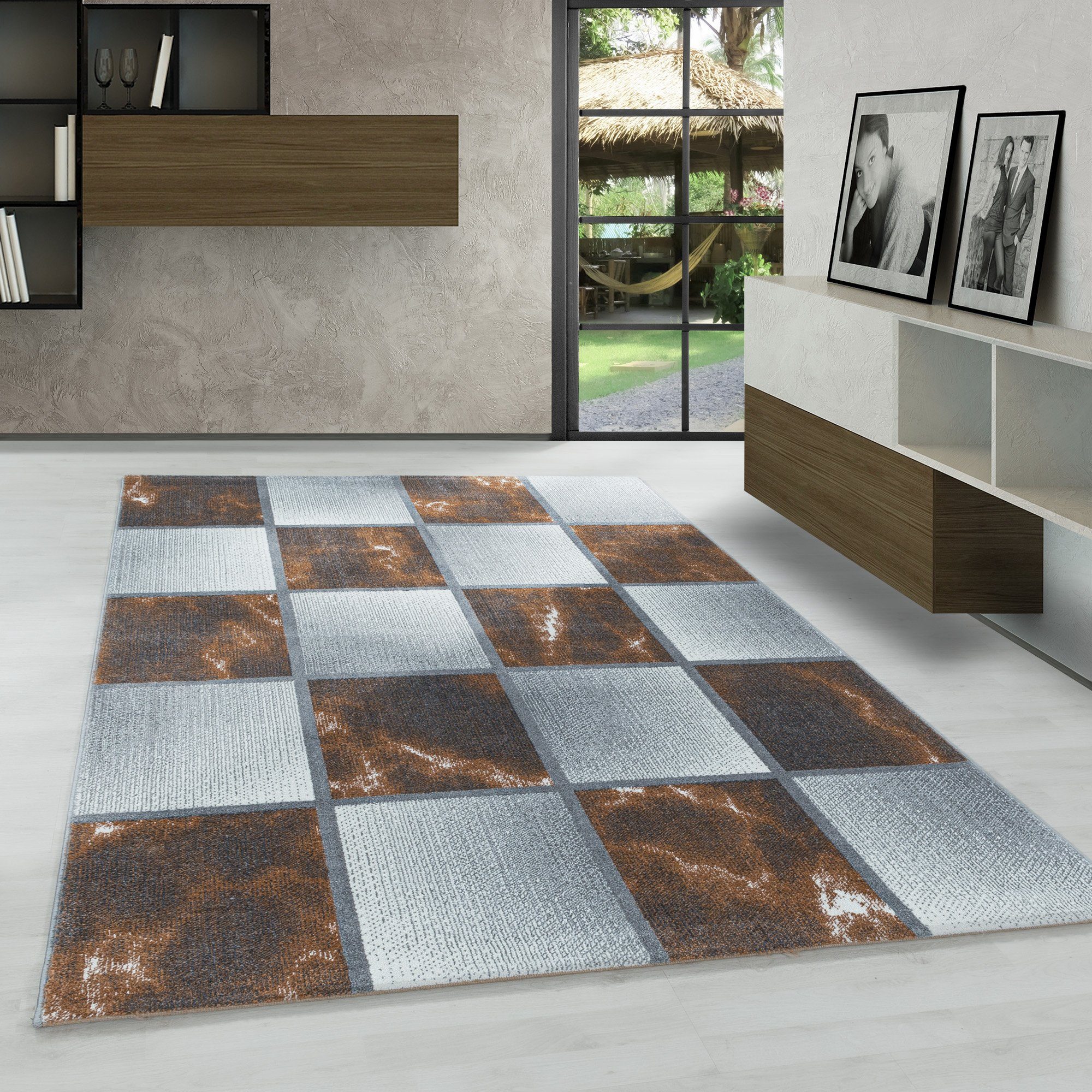 verschidene Kariert mm, Wohnzimmer Design, 8 Frisé-Teppich Teppich größen Kariert Carpetsale24, Läufer, Design Kurzflor Höhe: