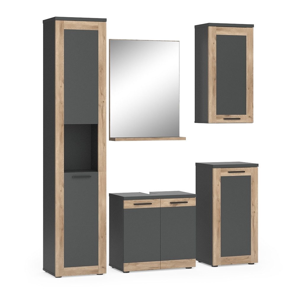 Vicco Badmöbel-Set Niko, Anthrazit/Viking Oak, Komplettset, günstig online kaufen