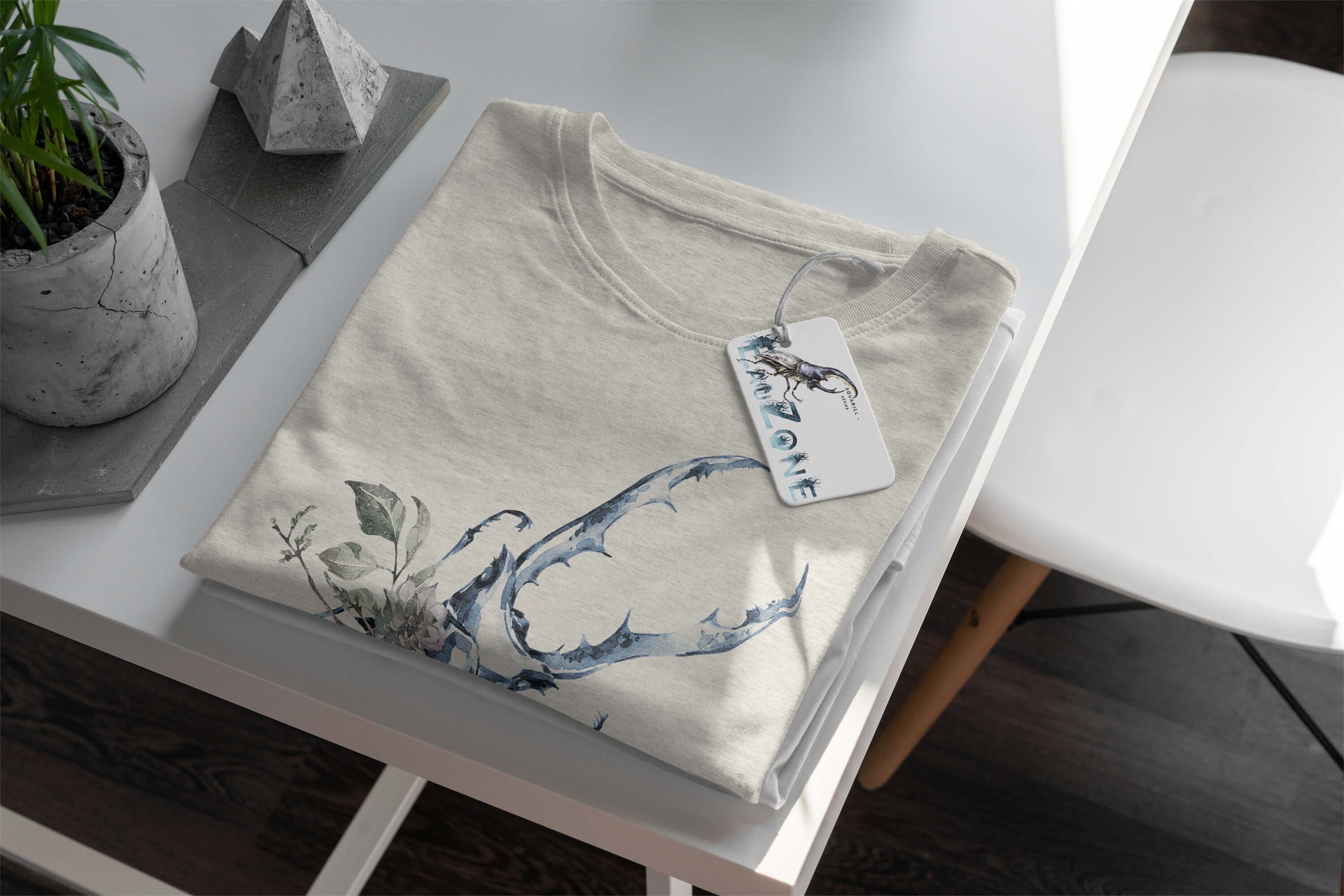 Sinus Ökomode T-Shirt Aquarell Hirschkäfer Nachhaltig Shirt 100% Farbe Bio-Baumwolle (1-tlg) Herren Motiv Organic Art T-Shirt