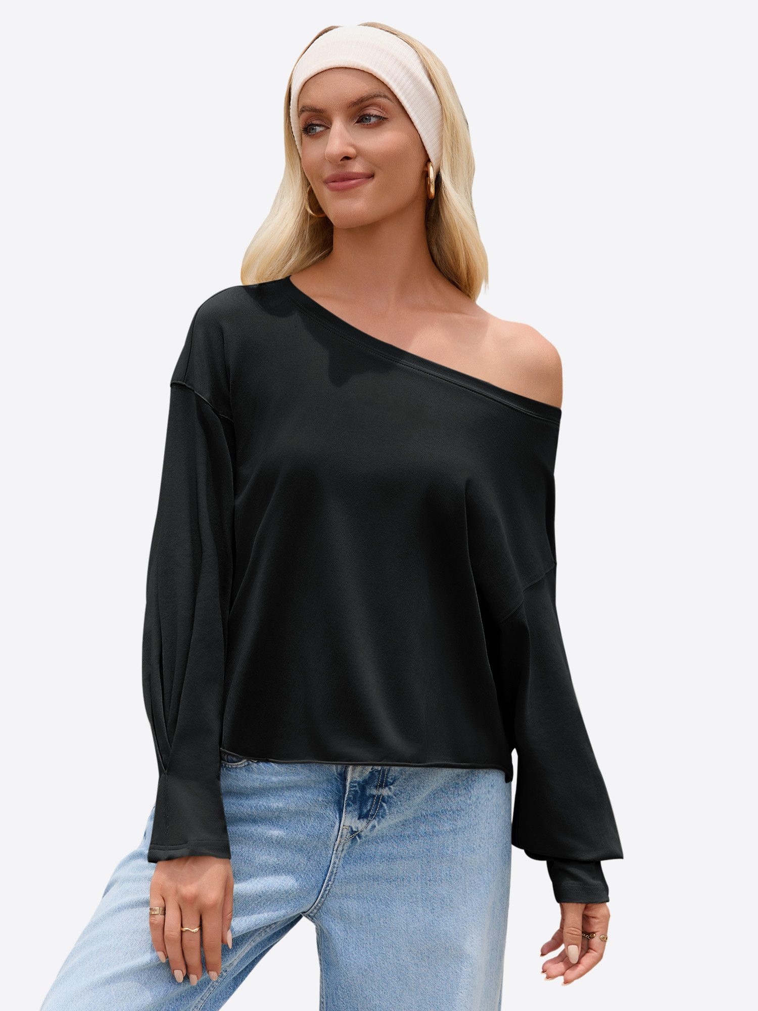 Imily Bela T-Shirt Langarm-Shirt mit Rundhalsausschnitt und bauchfreiem Schnitt (Packung, 1-tlg., 1per-Pack) krempelbar