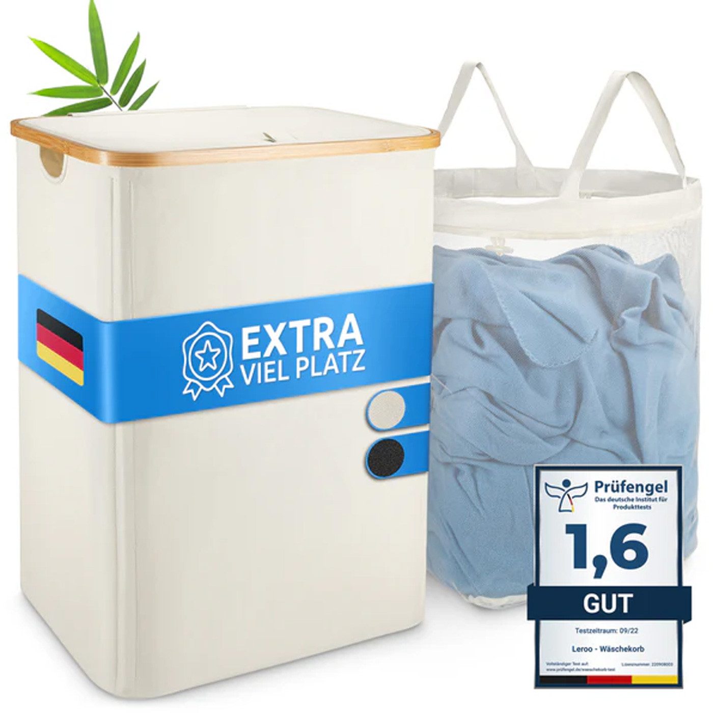 Möbel Akut Wäschesack Hochwertiger Wäschekorb beige100 l Bambus und Stoff