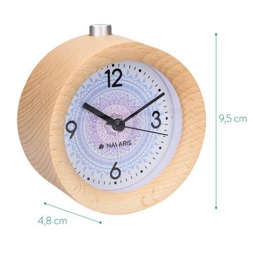 Navaris Reisewecker Analog Holz Wecker mit Snooze, Retro Uhr Rund, mit Design