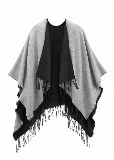 LASCANA Strickponcho Poncho zum Wenden, Cape, Fransentuch VEGAN