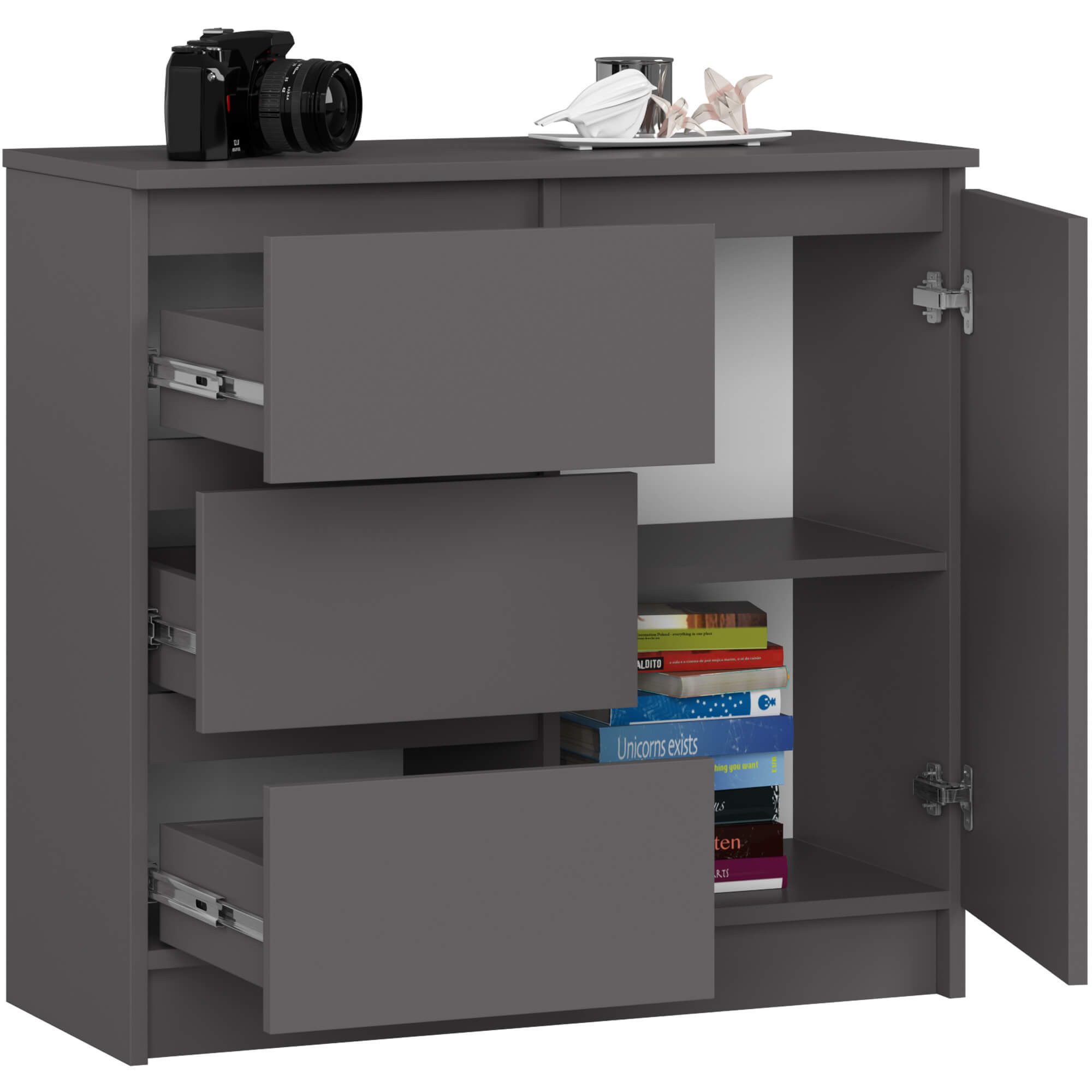 Raumhirsch Furniture Kommode mit 3 Schubladen, 1 Schranktür, 80 cm breit Holz Schrank, (viele Farbvarianten - Maße: 80 x 77 x 35 cm) - Hochwertig & stabil