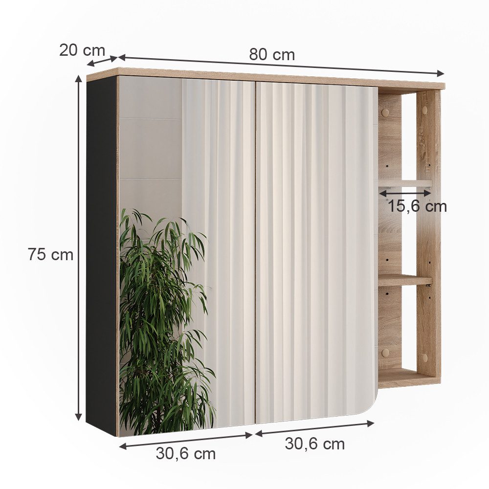 Vicco Badezimmerspiegelschrank Karen, Sonoma/Anthrazit, 80 x günstig online kaufen