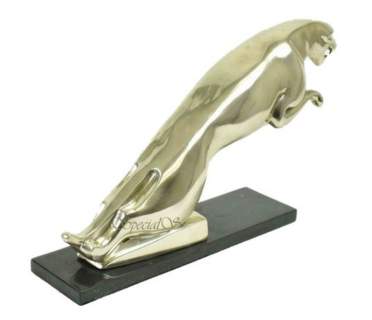29 H. x Bronze 54 Skulptur Casa / Versilberte Holzsockel Schwarz Jaguar - Dekofigur 13 cm auf x Silber Bronzefigur Padrino Luxus