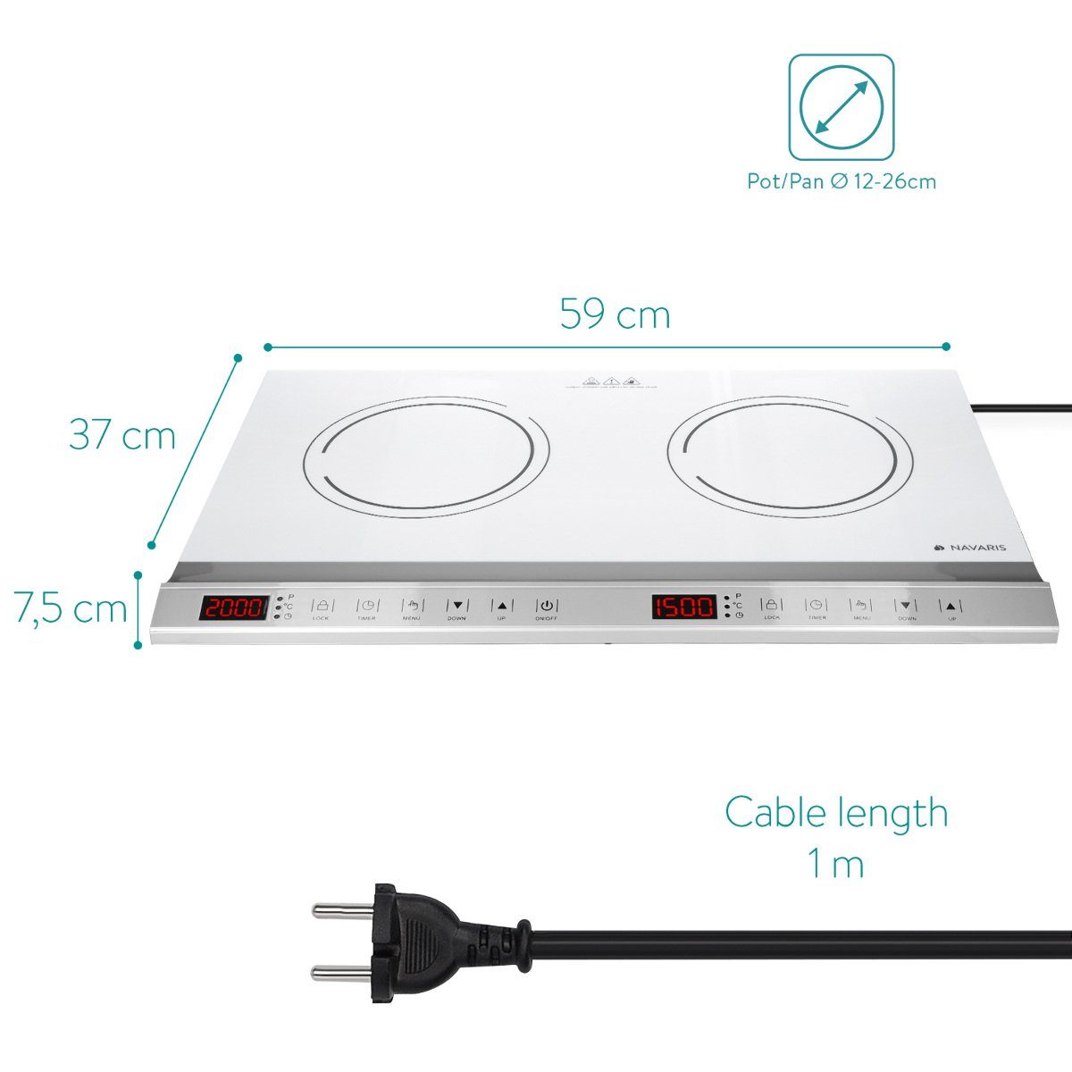Navaris Doppel-Induktionskochplatte Doppel Weiß 3500W Timer - 2 mit Induktionskochfeld Kochfelder