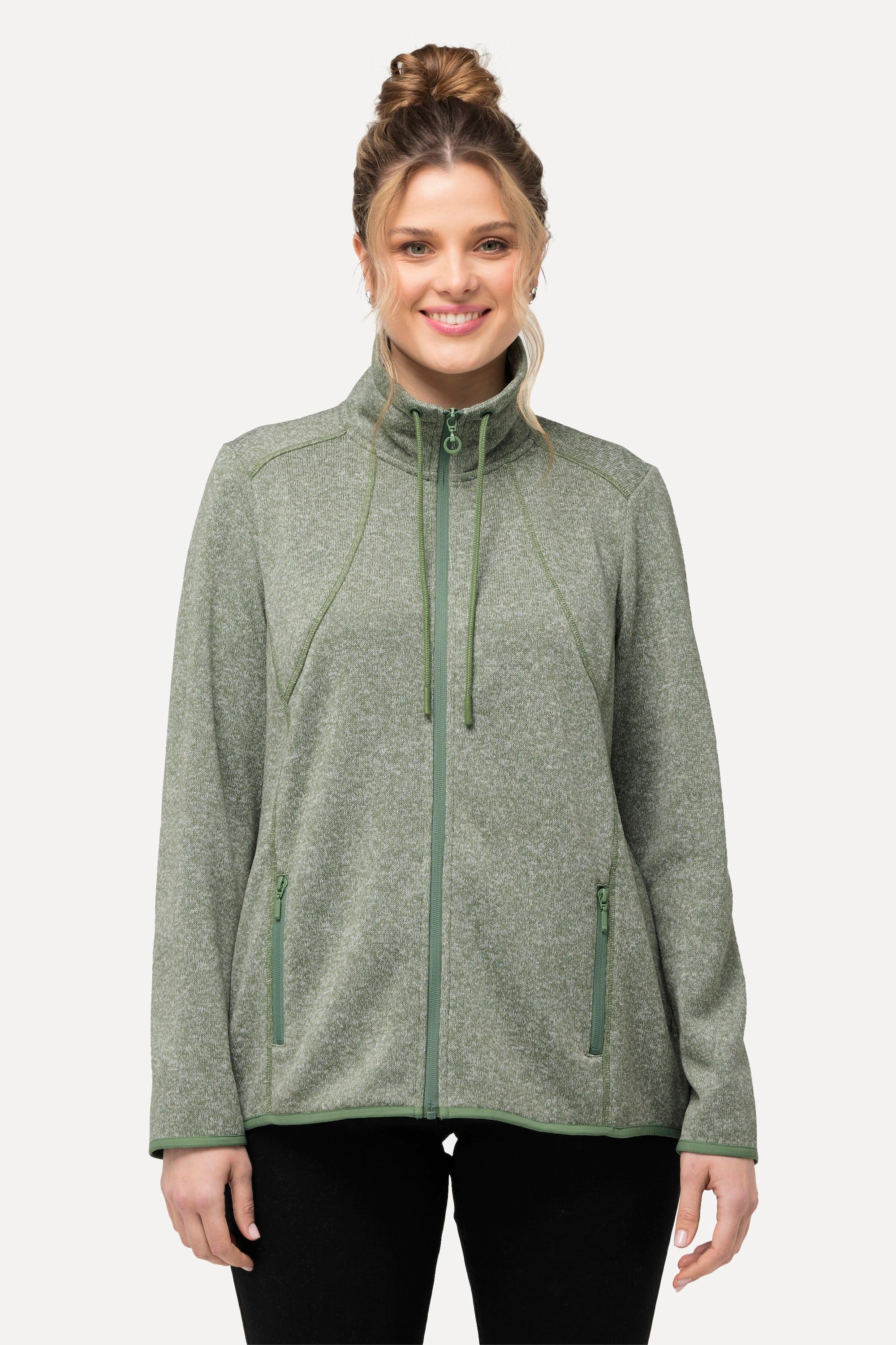 Ulla Popken Sweatjacke Strickfleece-Jacke Rauten Stehkragen Zipptaschen günstig online kaufen